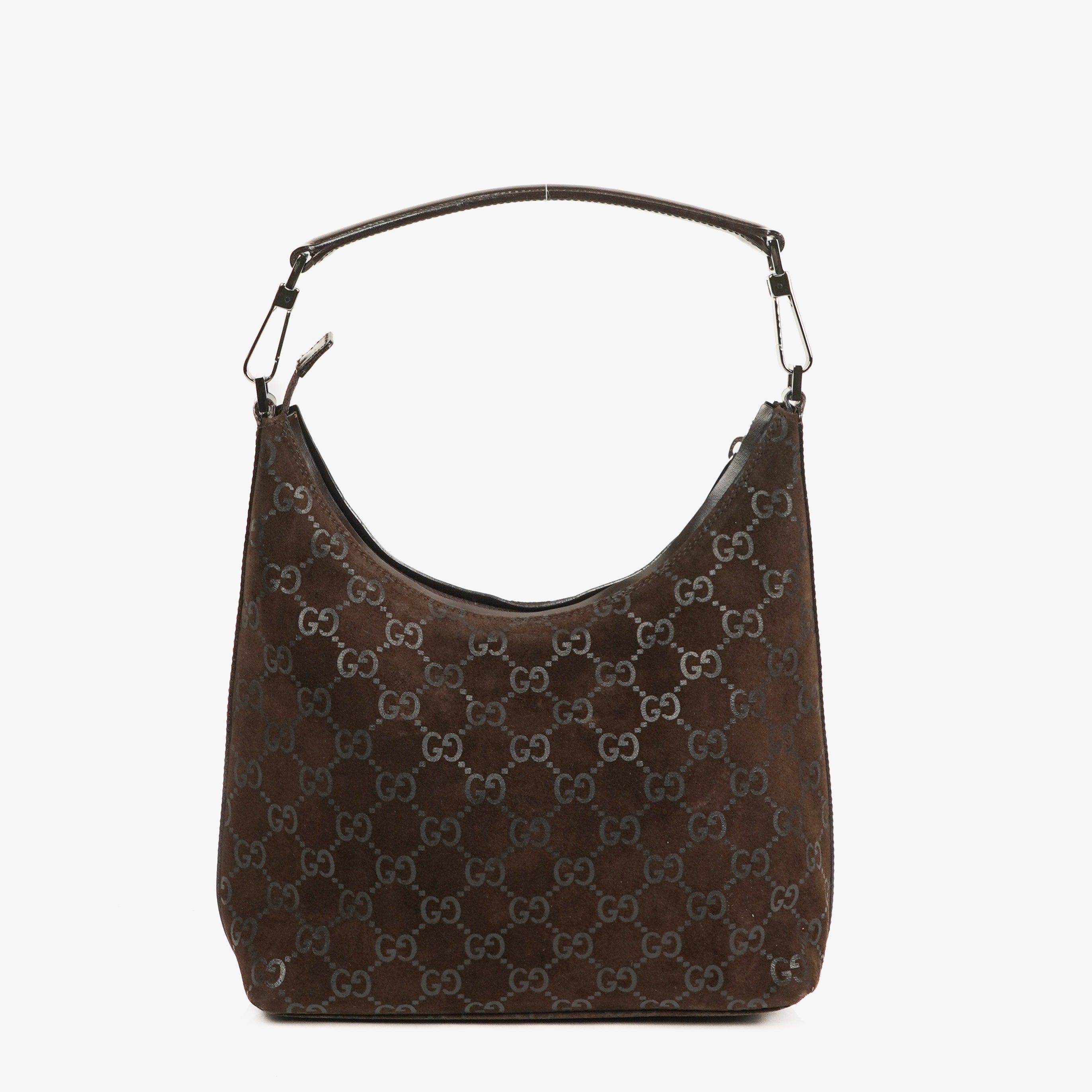 Gucci GG Monogram Brown Suede Hobo Bag