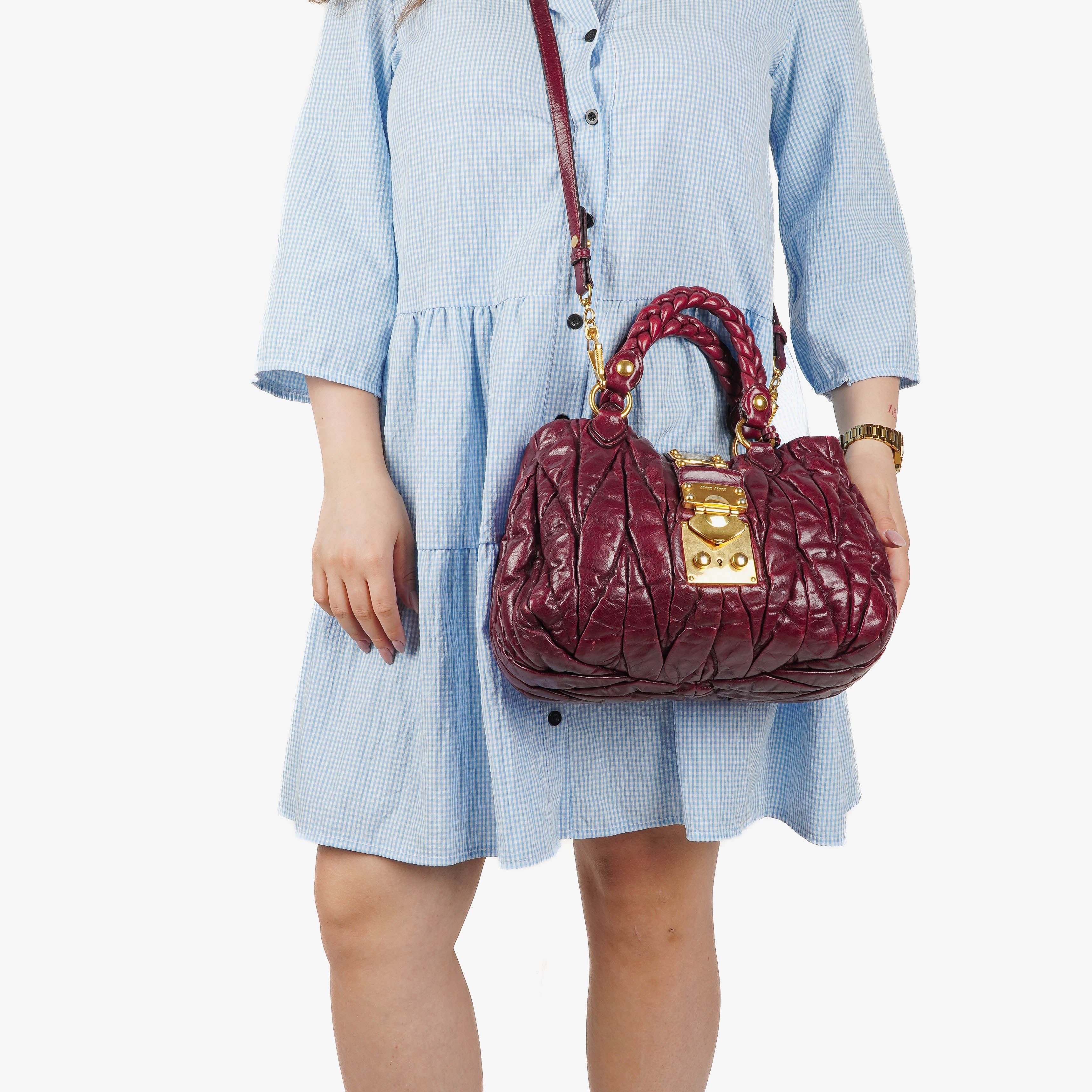 Miu Miu Matelasse Lux Amaranto Leather Tote Bag