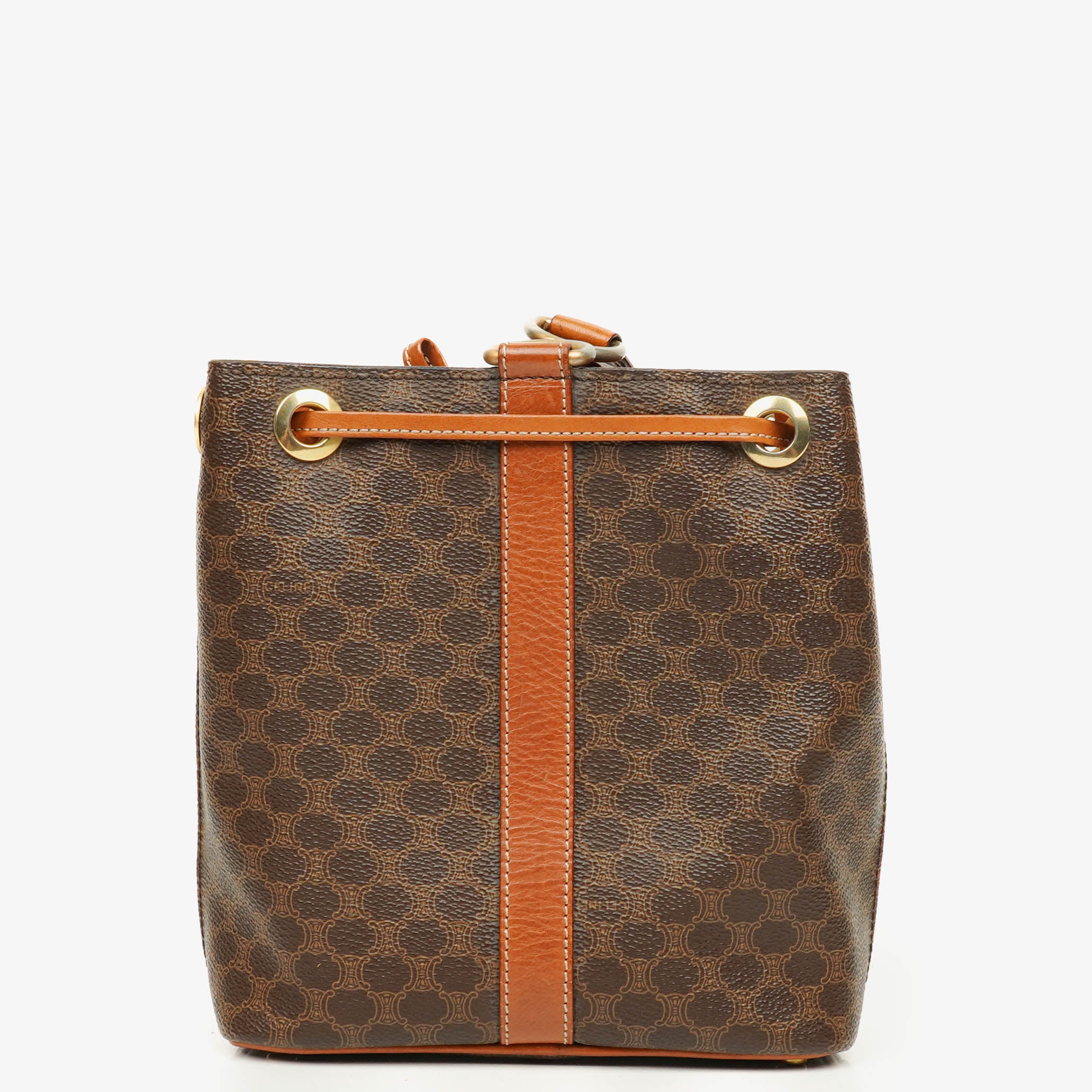 Celine Vintage Macadam Brown Drawstring Bucket Bag