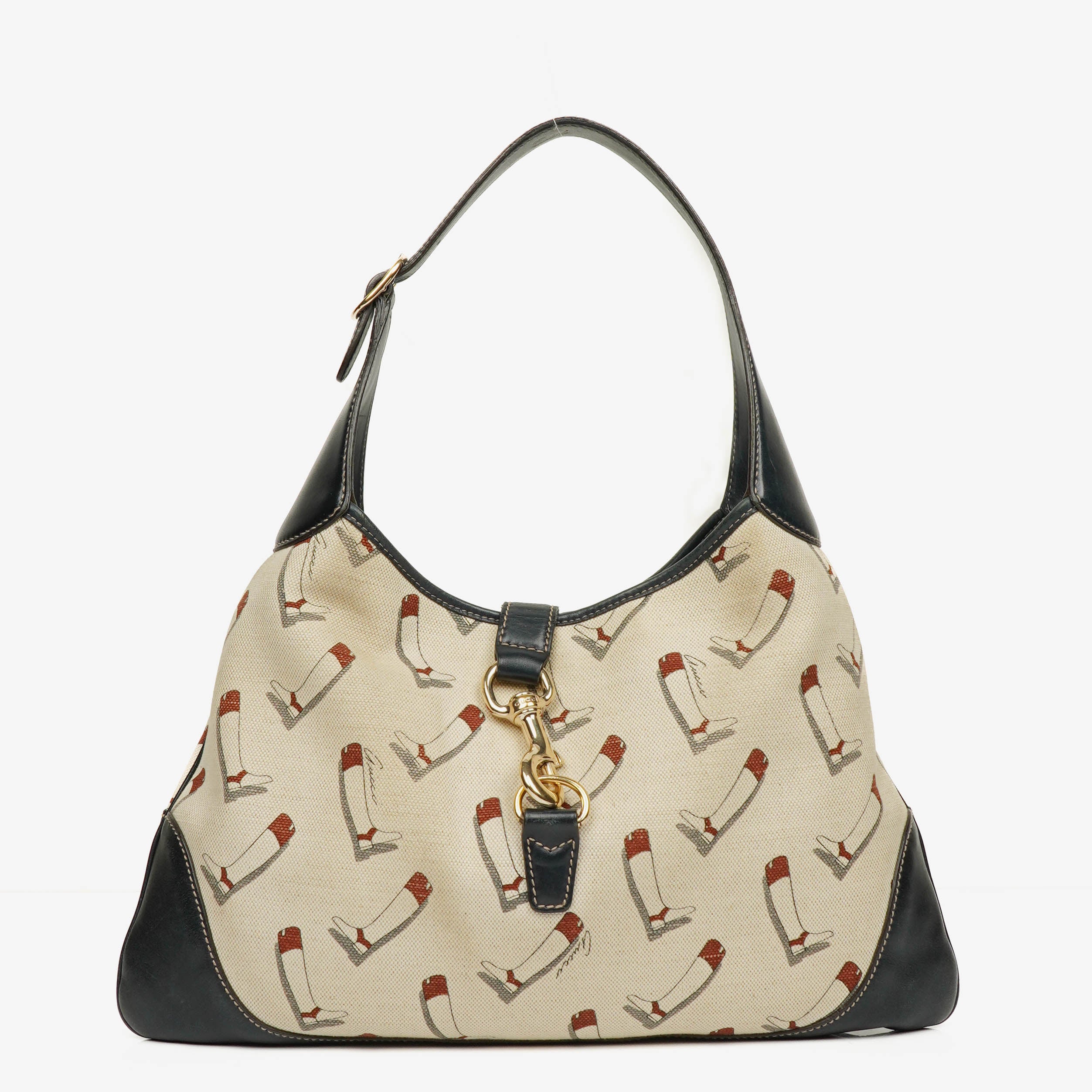 Gucci Canvas Boot Print Medium Jackie Hobo Bag