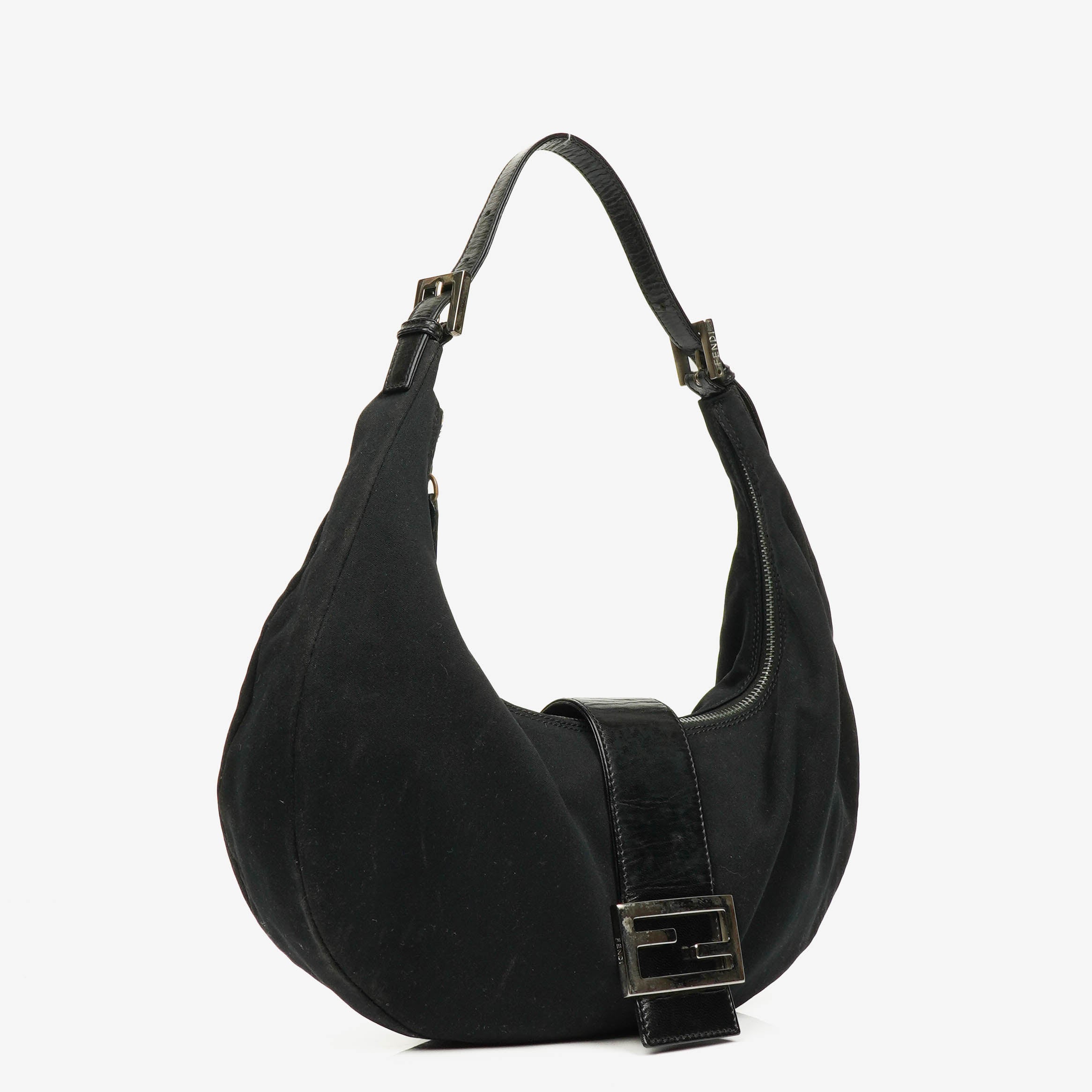 Fendi Vintage Neoprene Black Croissant Half-Moon Hobo Bag