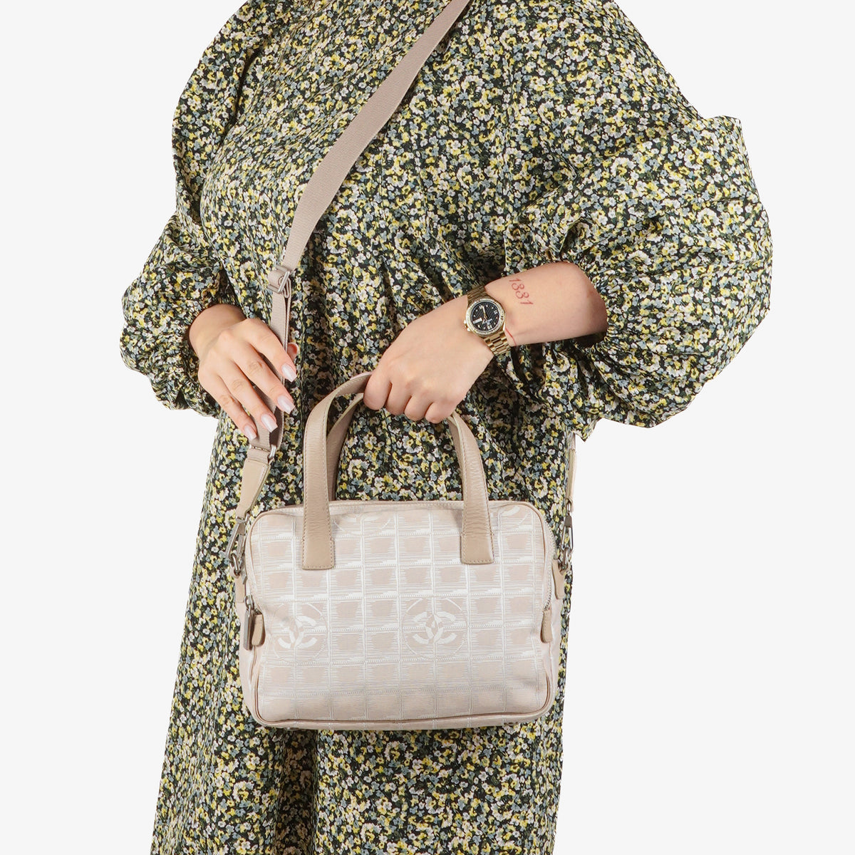 Chanel Travel Line Beige Nylon CC Logo Bag