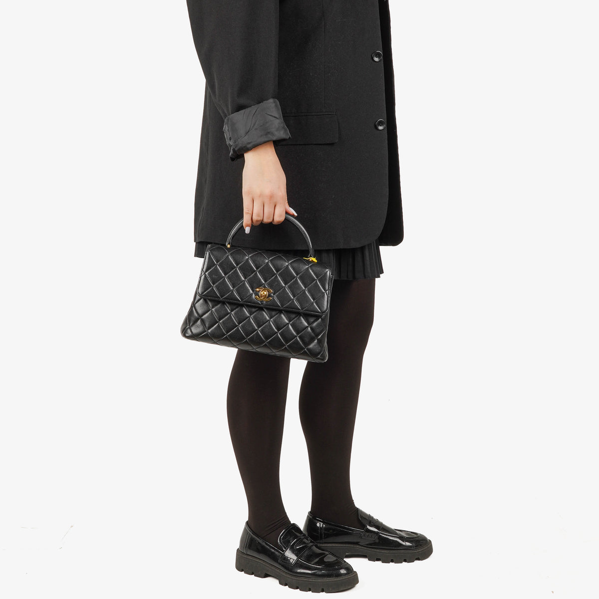 Chanel Kelly Top Handle Black Quilted Lambskin Bag