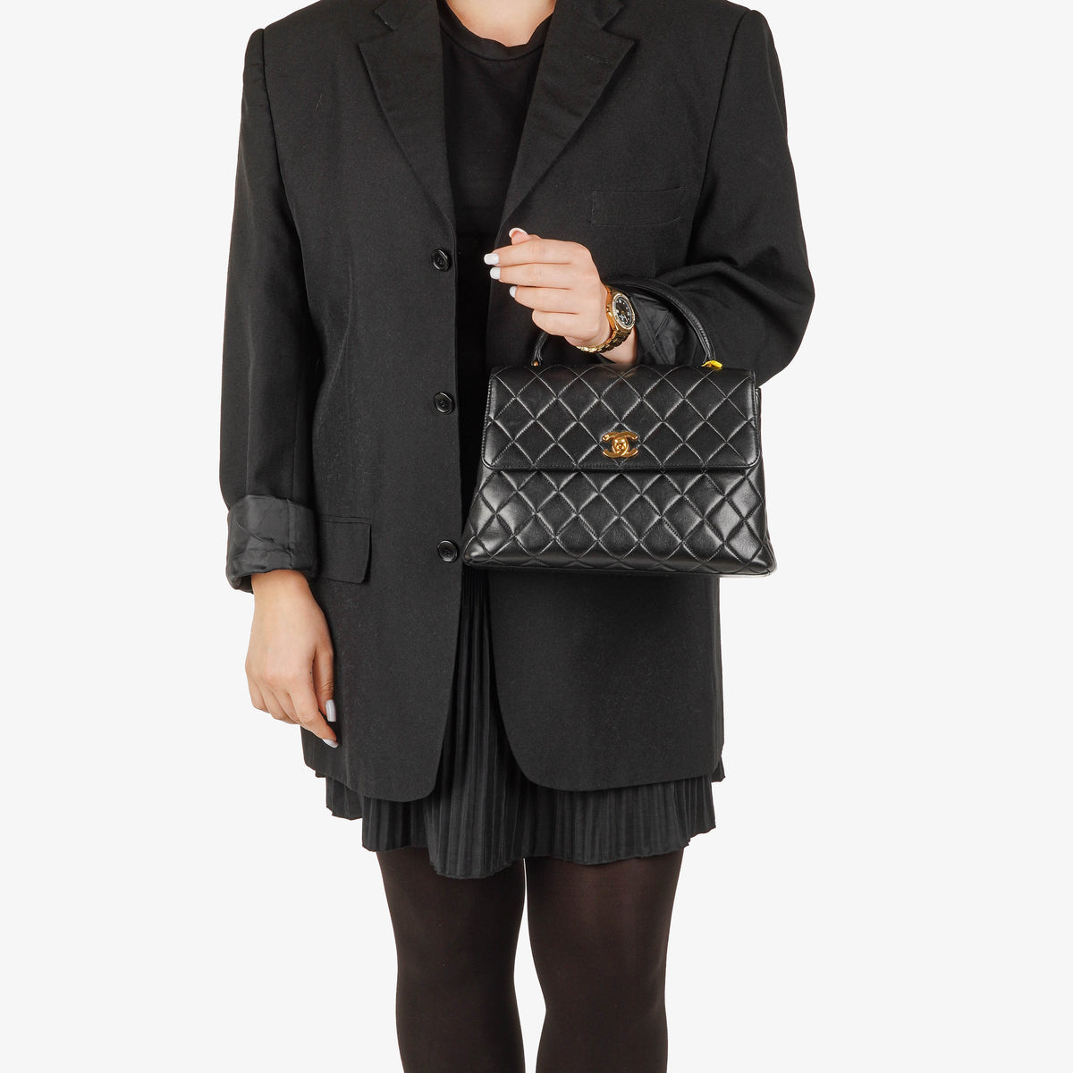 Chanel Kelly Top Handle Black Quilted Lambskin Bag