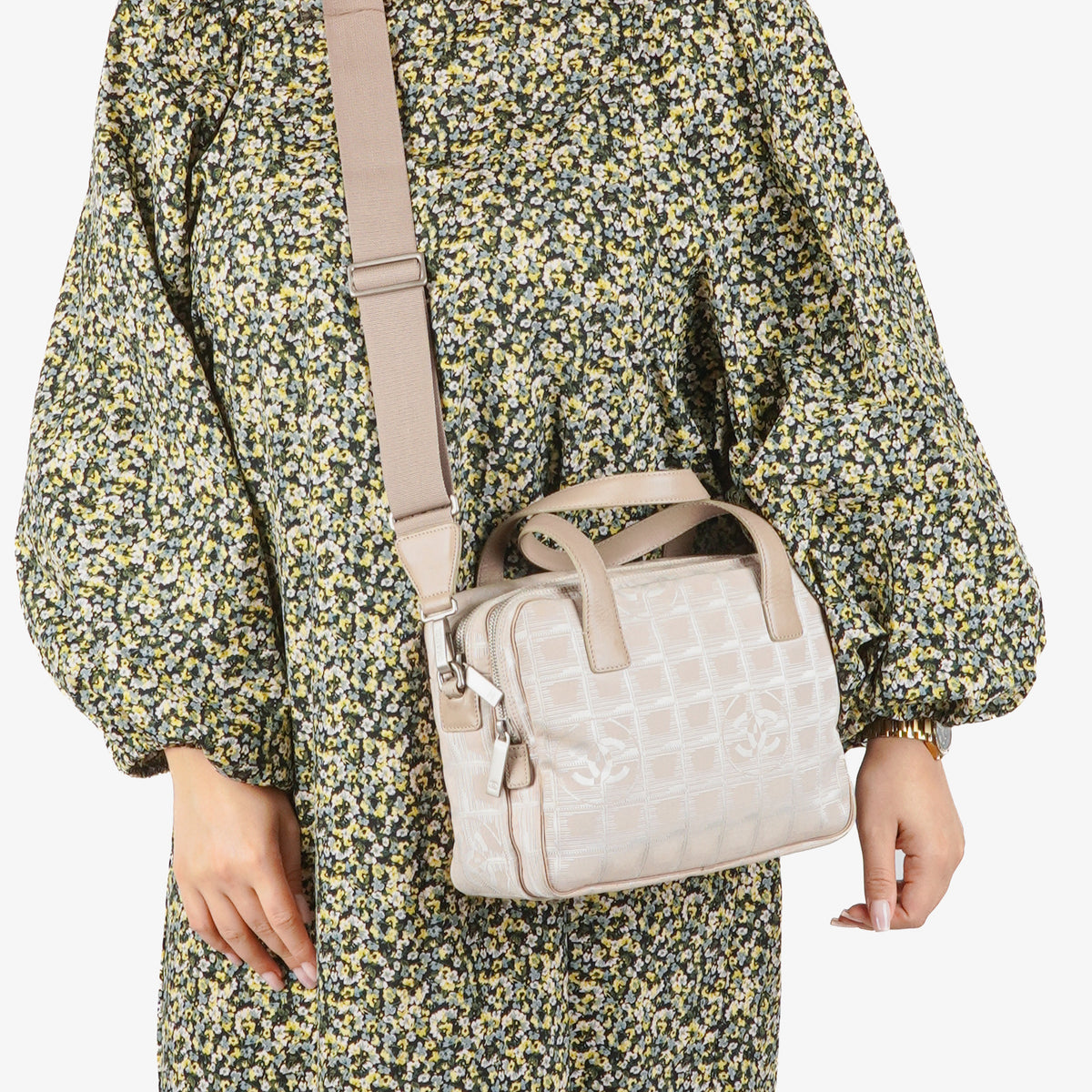 Chanel Travel Line Beige Nylon CC Logo Bag