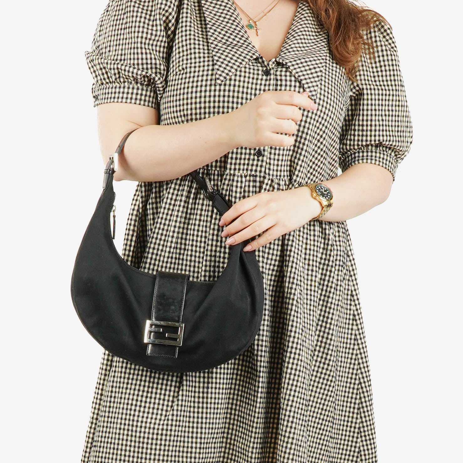 Fendi Vintage Neoprene Black Croissant Half-Moon Hobo Bag