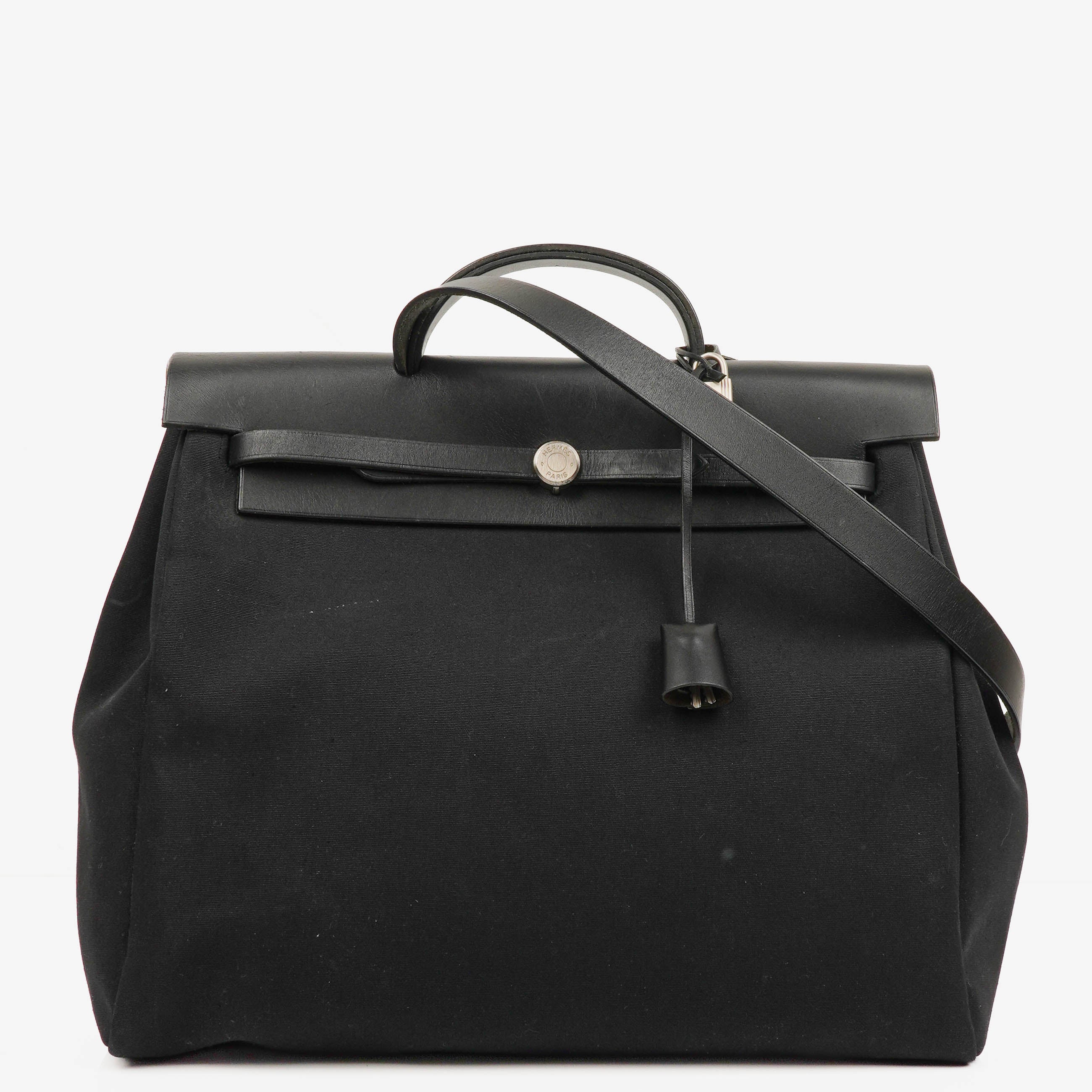 Hermes Herbag Canvas Vache Hunter Black 2 In 1 Bag