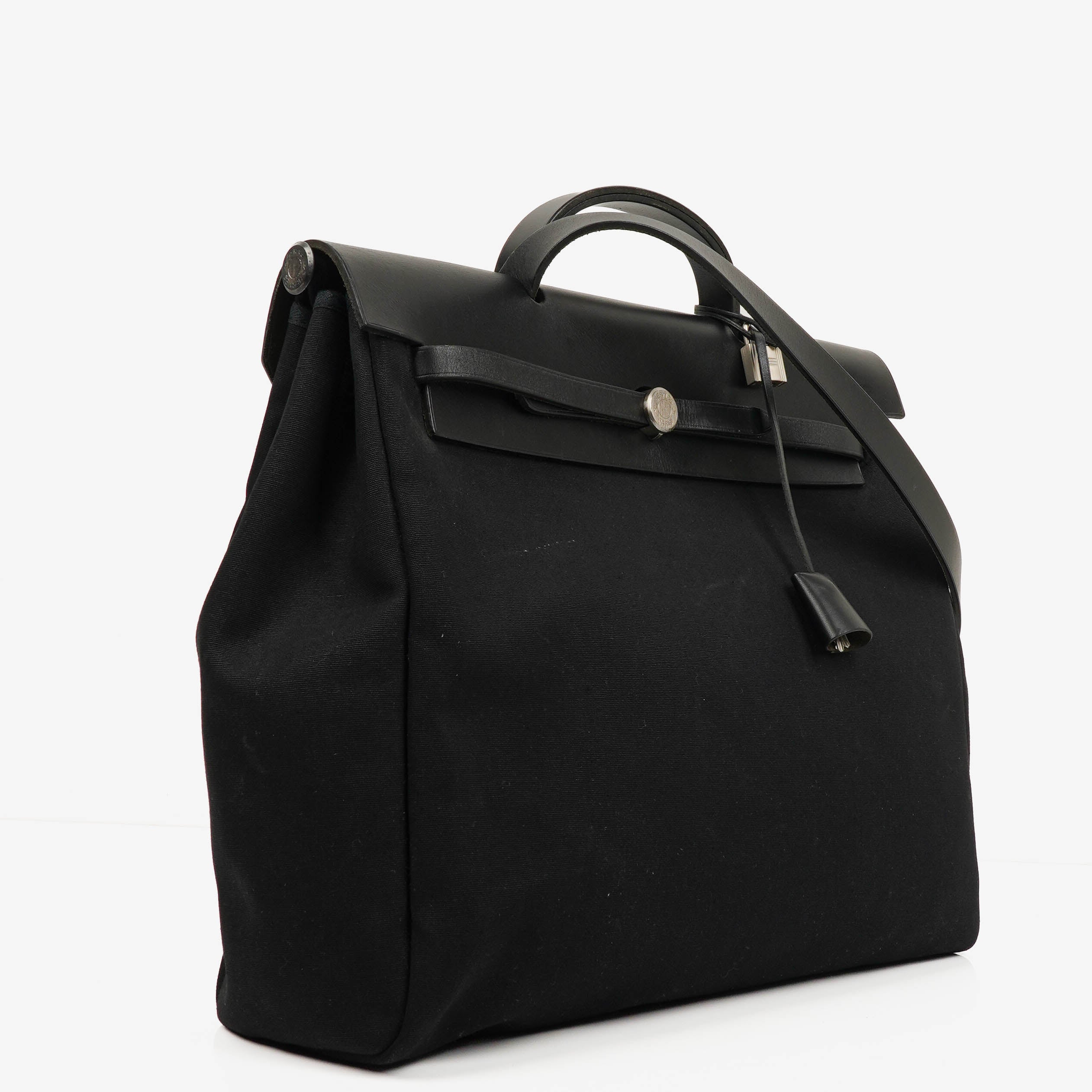 Hermes Herbag Canvas Vache Hunter Black 2 In 1 Bag
