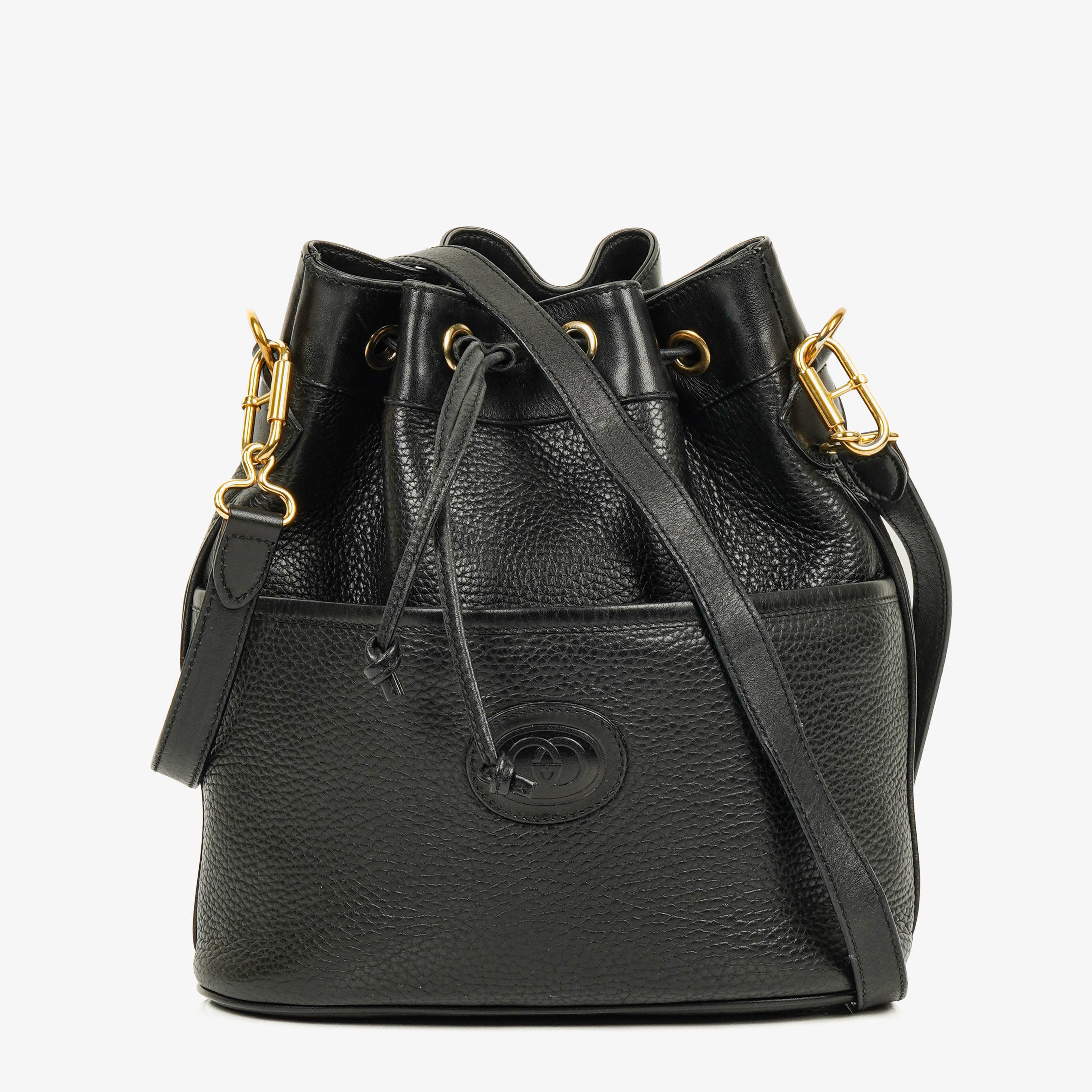 Gucci Interlocking Black Leather Bucket Bag