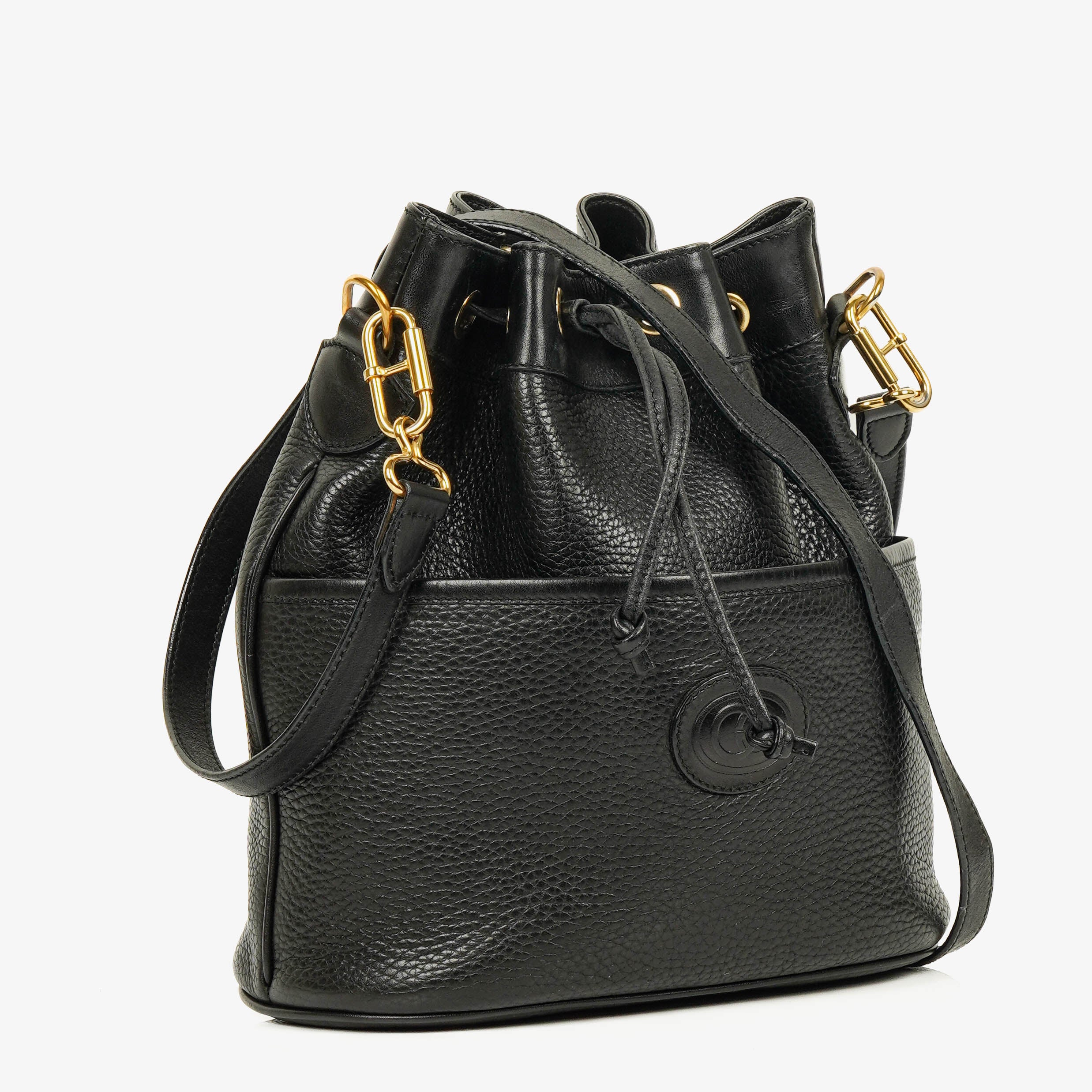 Gucci Interlocking Black Leather Bucket Bag