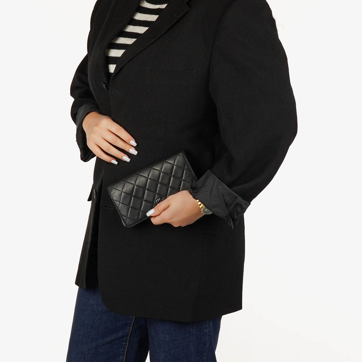 Chanel Black Lambskin Quilted Yen Wallet 