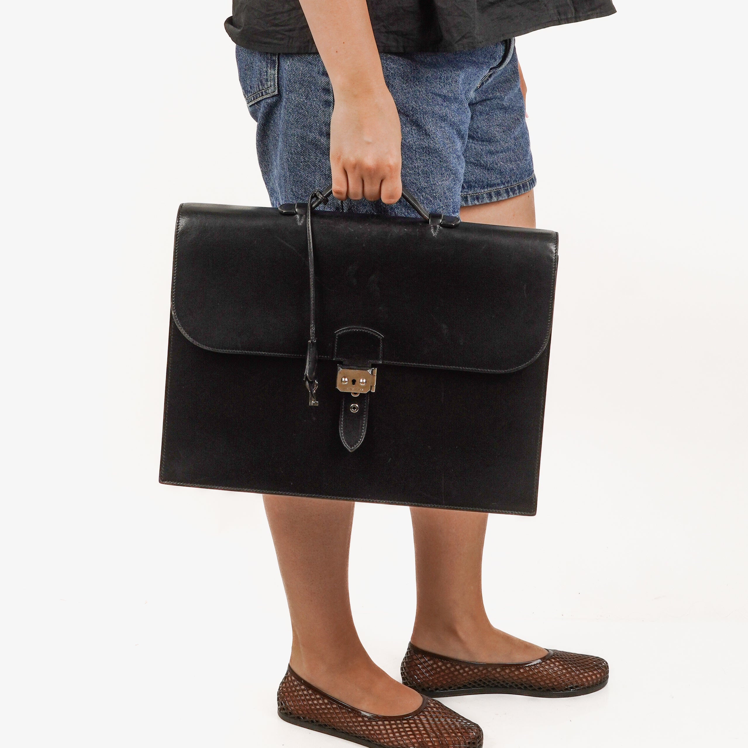 Hermès Sac à Dépêches 41 Black Leather Briefcase