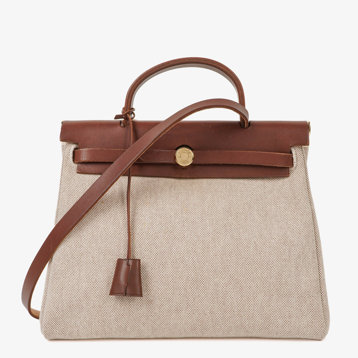 Hermes Herbag Brown PM Vache Hunter Toile 2 Way Bag