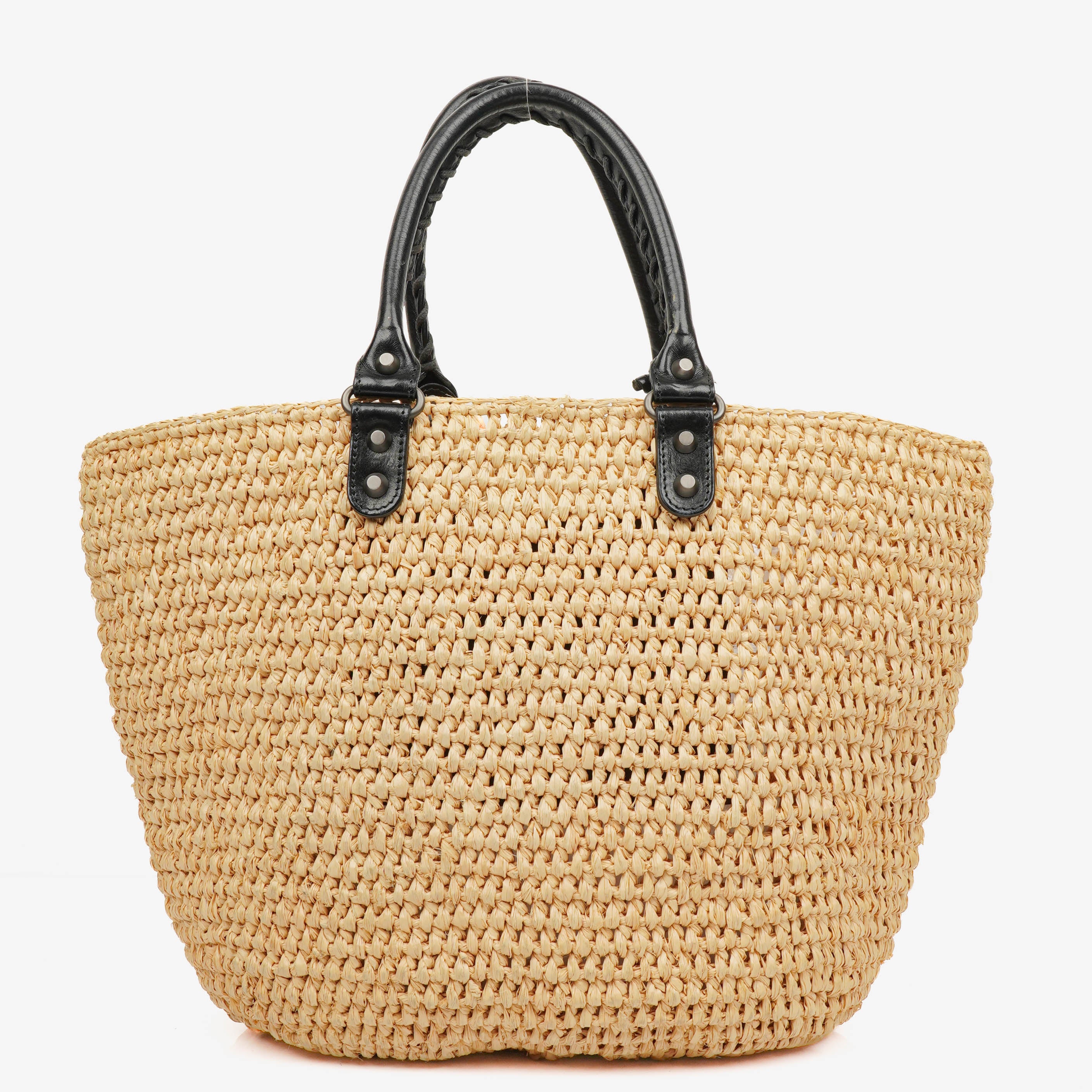 Balenciaga Woven Natural/Black Raffia Panier Tote Bag