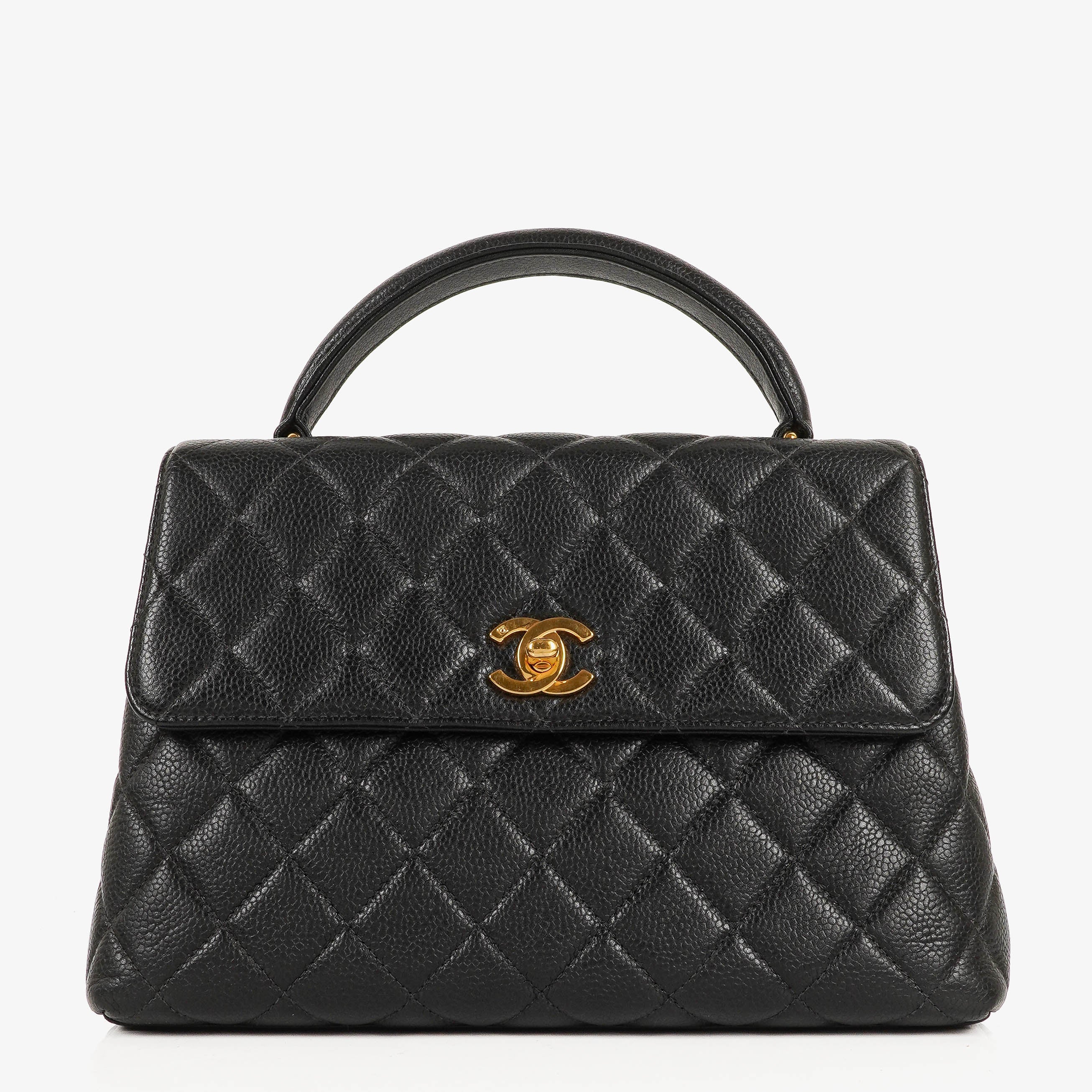 Chanel Kelly Top Handle Caviar Black Quilted Leather Bag