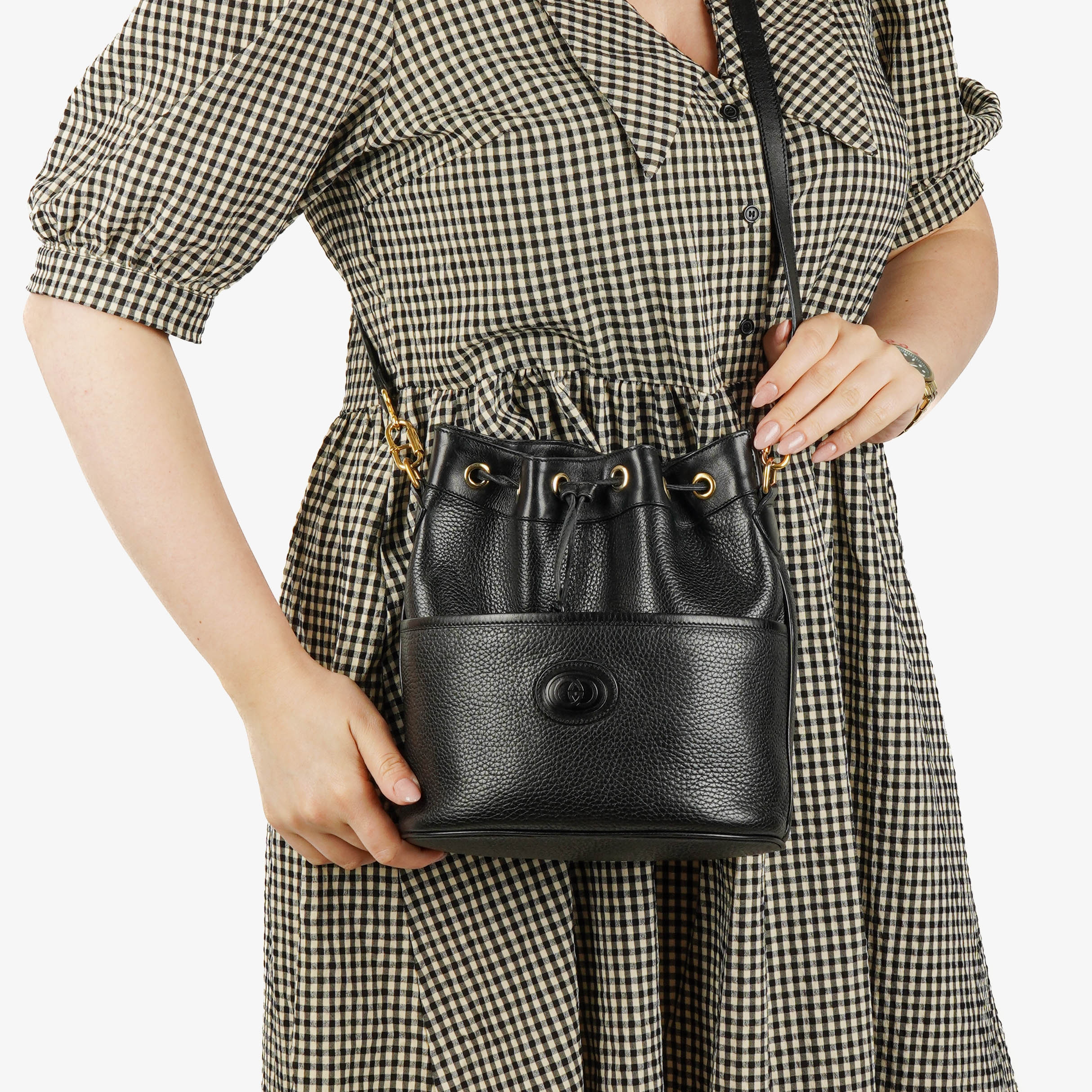 Gucci Interlocking Black Leather Bucket Bag