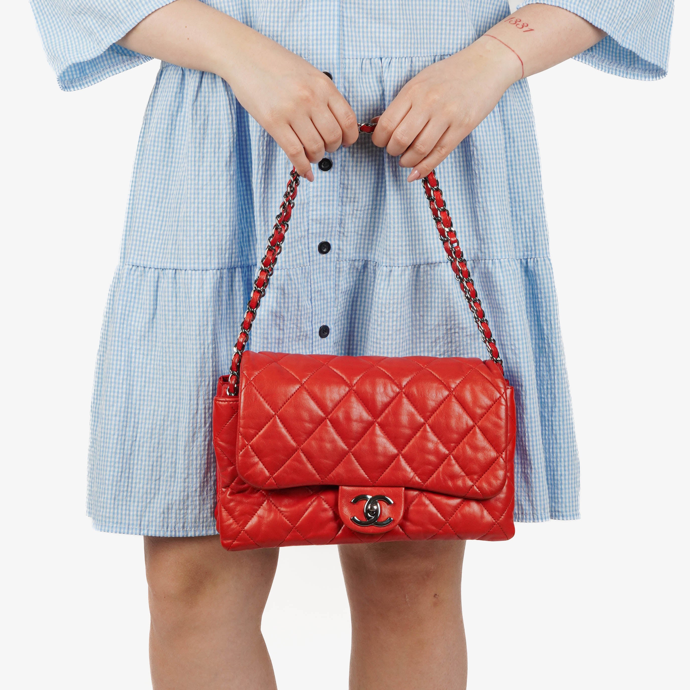 Chanel Red Quilted Leather Accordion Single Flap Bag