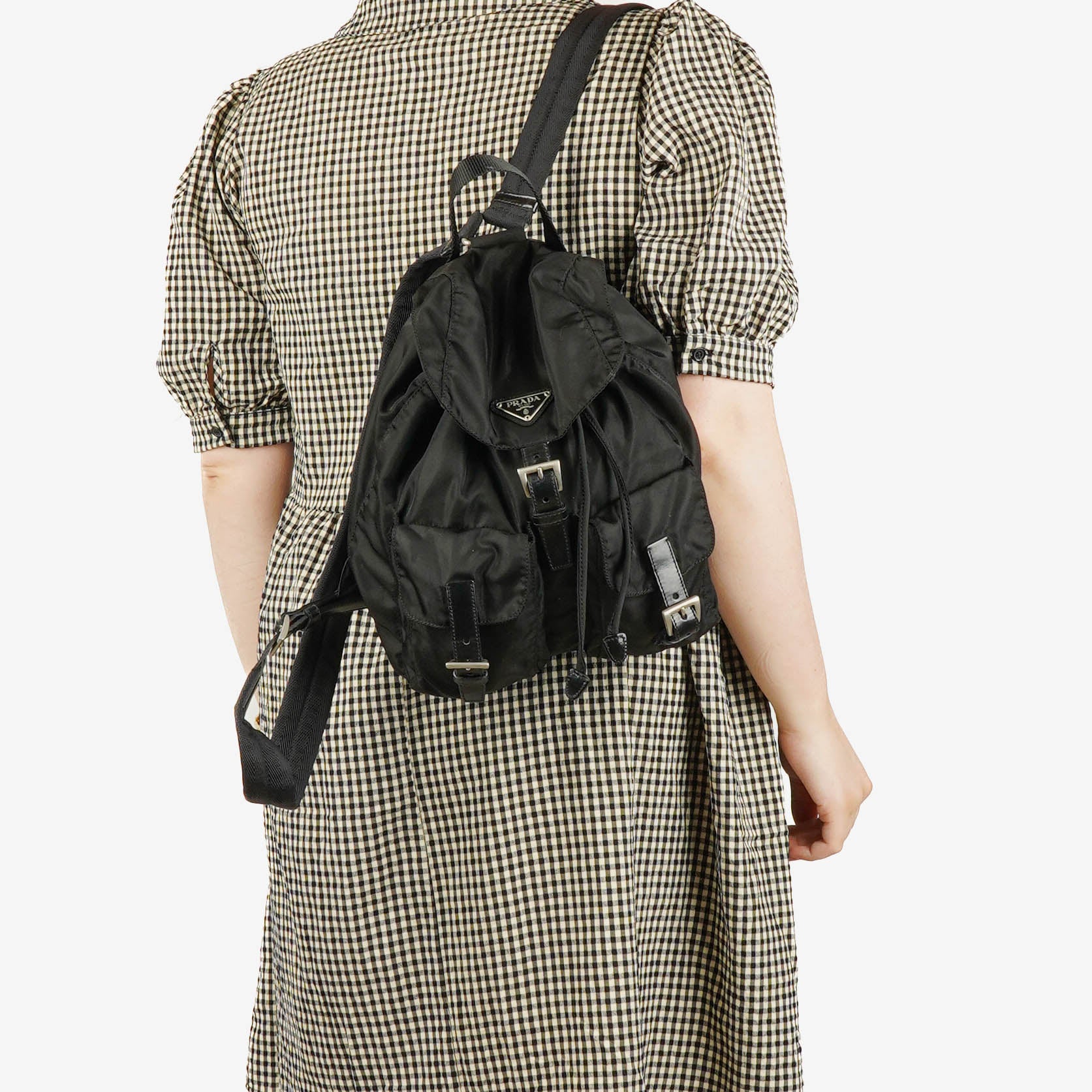 Prada Tessuto Nylon Twin Pockets Drawstring Backpack