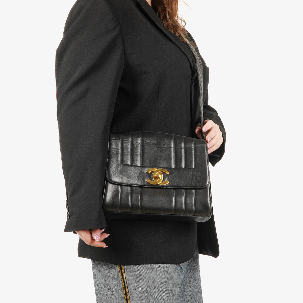 Chanel Lambskin Black Vertical Quilted Maxi CC Flap Shoulder Bag