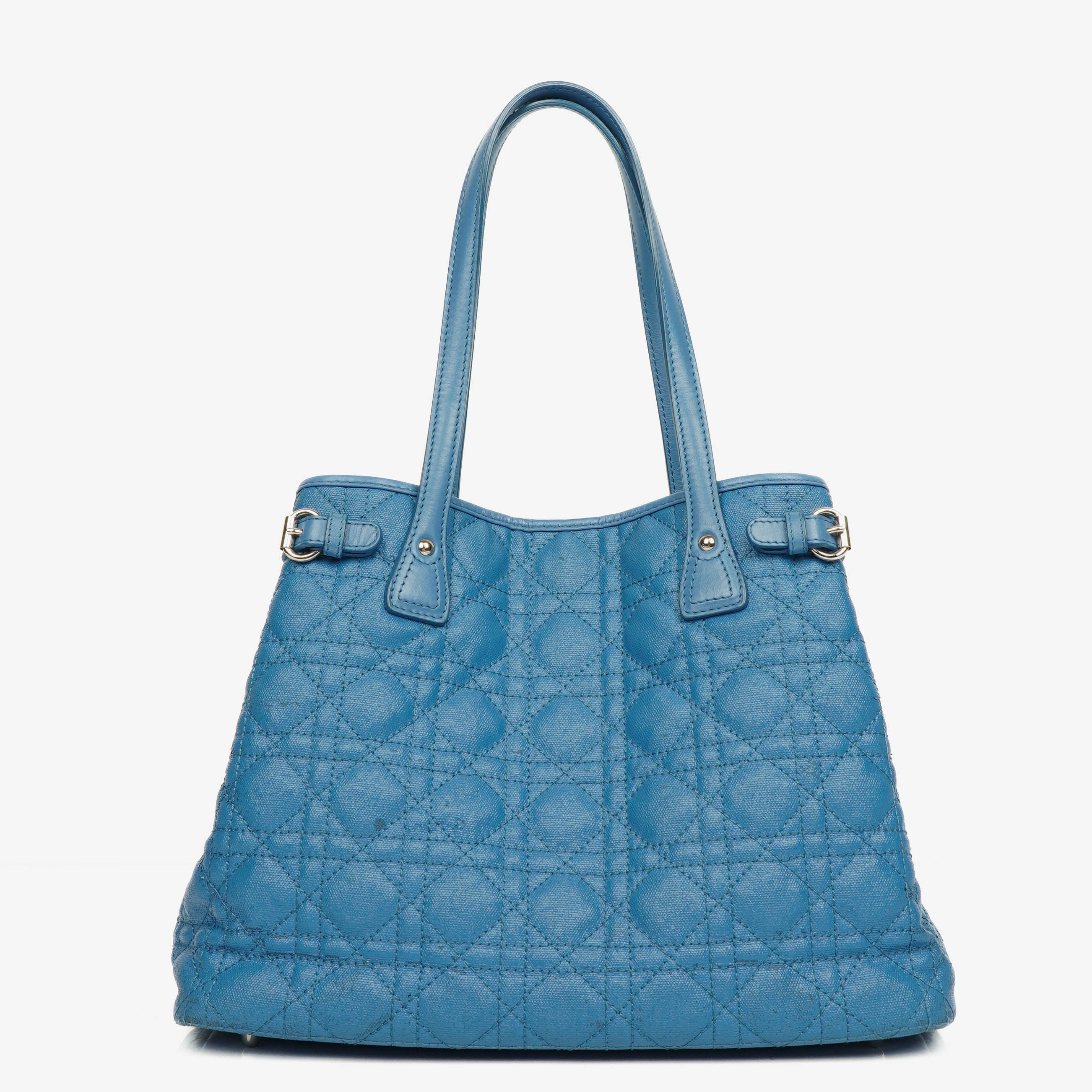 Christian Dior Blue Cannage Quilted Coated Canvas Medium Panarea Tote Bag