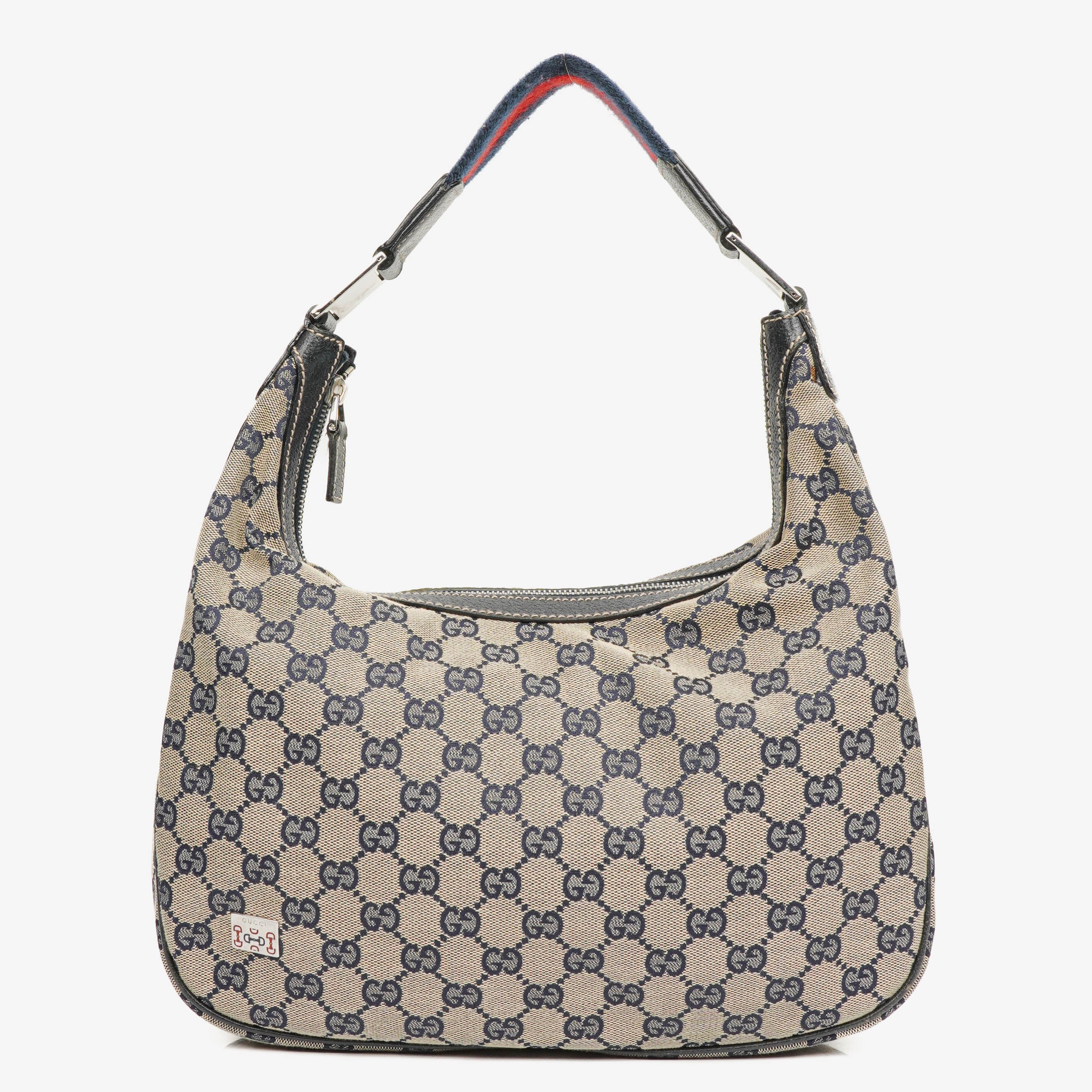Gucci Monogram Canvas Beige/Navy Medium Pop Hobo Bag