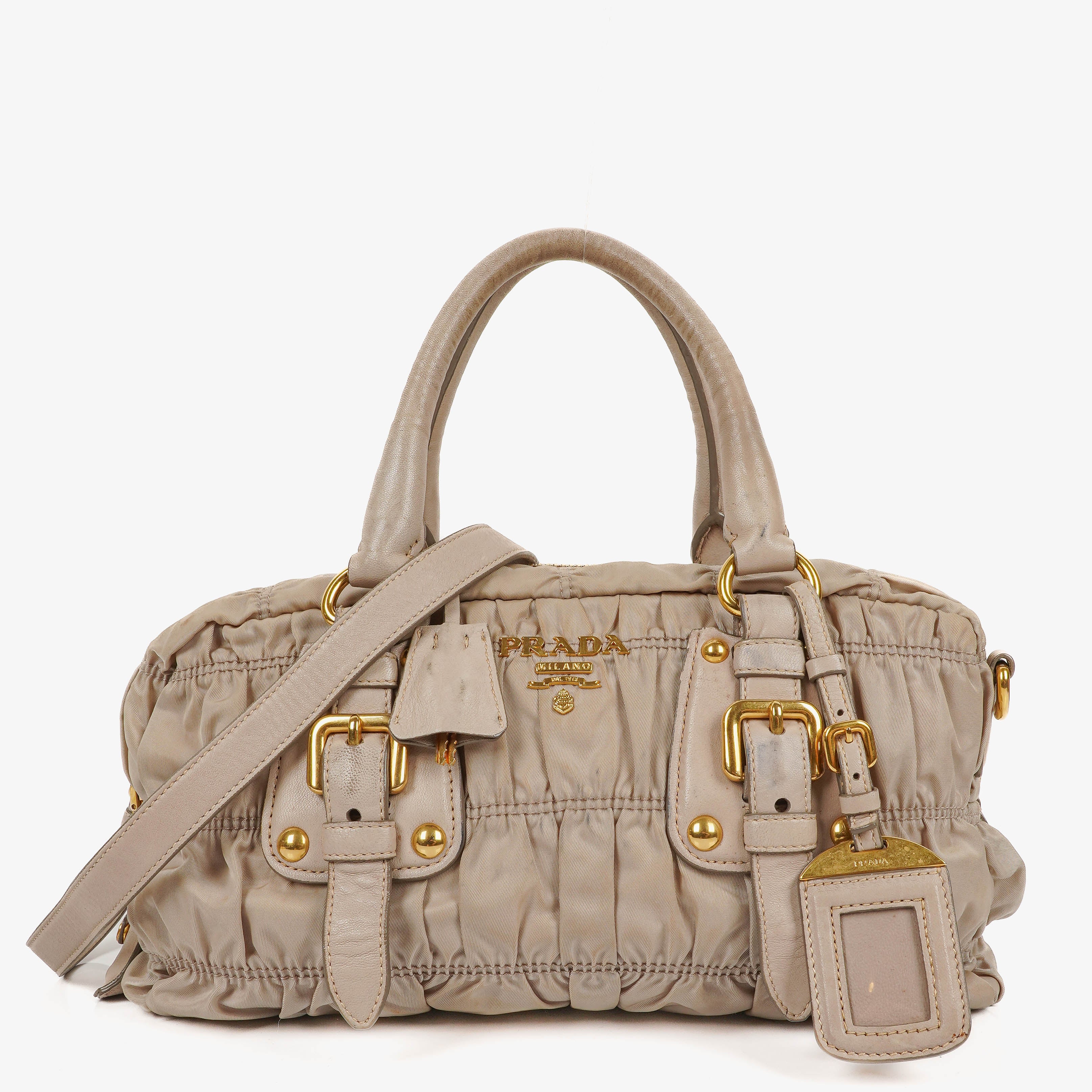 Prada Tessuto Gaufre Beige Shoulder Bag