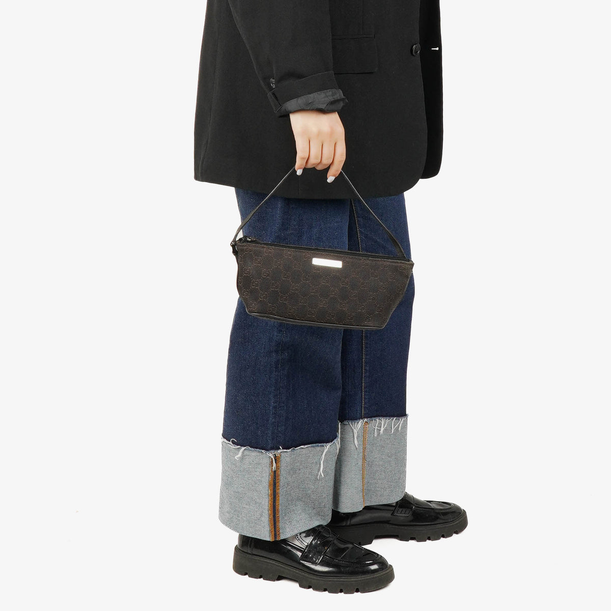 Gucci Brown Mini Baguette Pochette Boat GG Monogram Bag