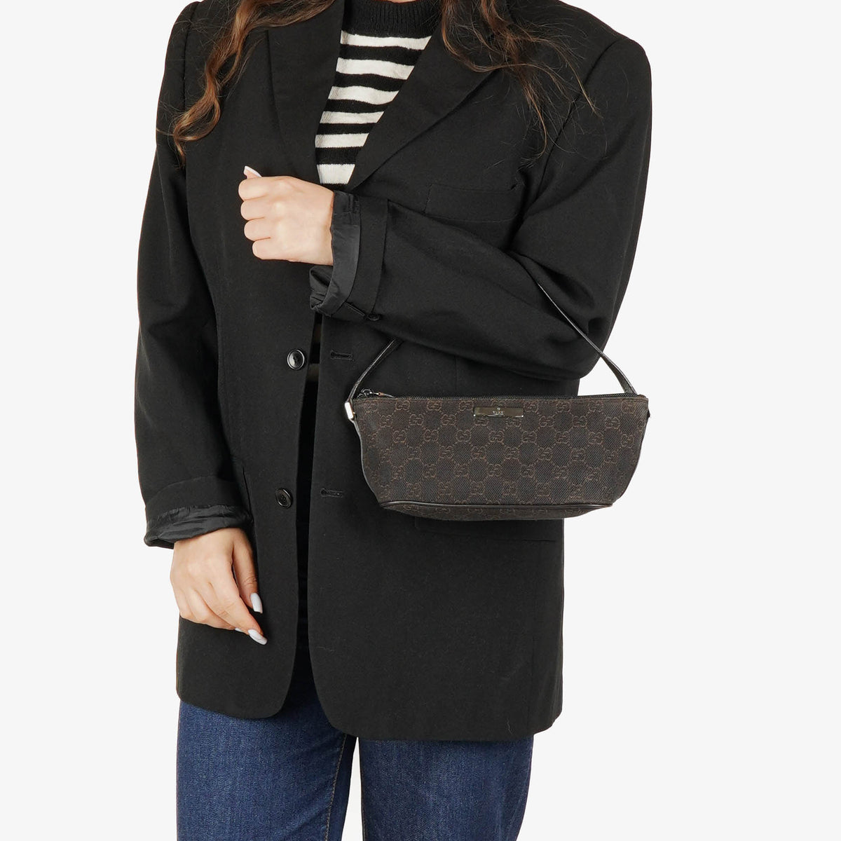Gucci Brown Mini Baguette Pochette Boat GG Monogram Bag