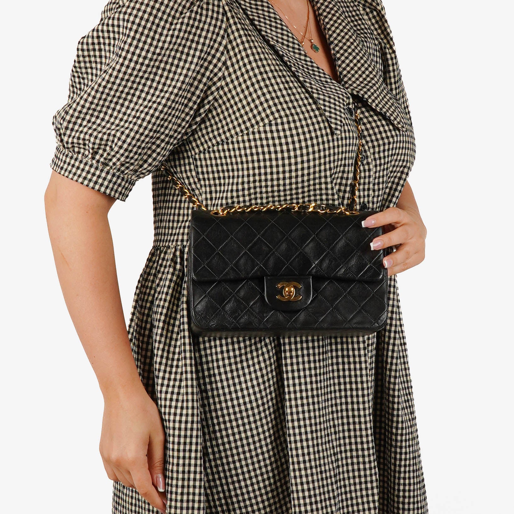 Chanel Vintage Classic Double Flap Bag in Quilted Black Lambskin with 24K Gold-Plated Hardware