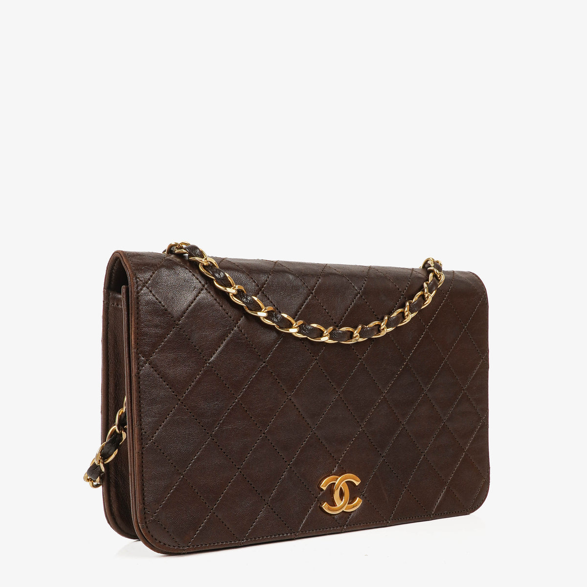Chanel Classic Full Flap Bag Brown Quilted Lambskin 24K Gold-Plated Hardware