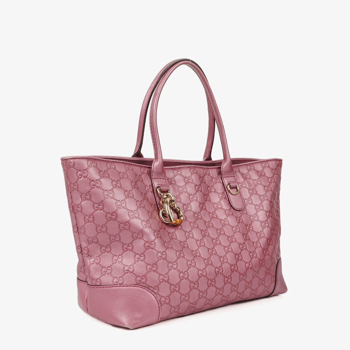 Gucci Heart Bit Fresia Rose Charm Metallic Soft Guccissima Large Top Handle Tote