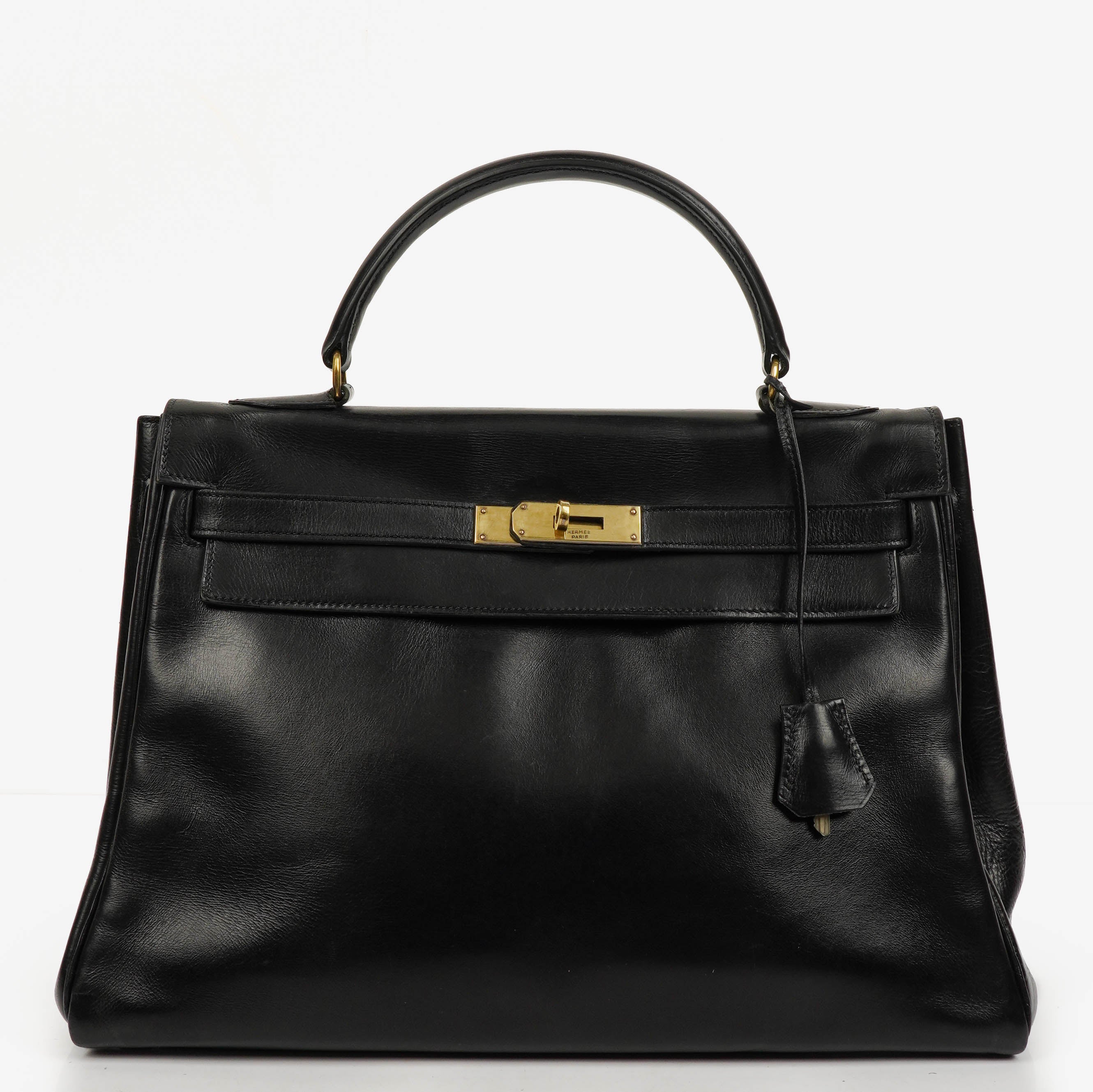 Hermes Vintage Kelly 32 Retourne In Black Box Calf With Gold Hardware