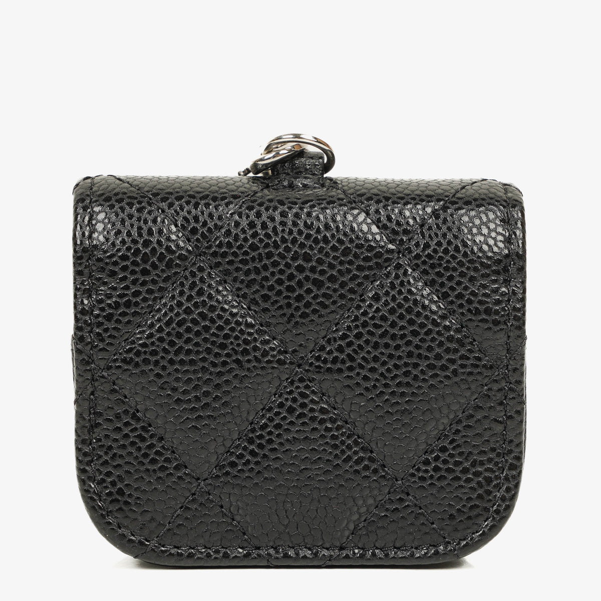Chanel Airpods Pro Case In Black Caviar Quilted Leather With Silver-Tone Hardware