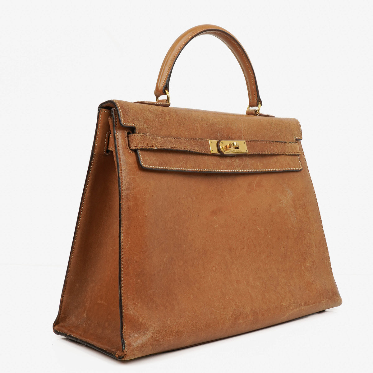 Hermes Vintage Kelly 35 Sellier In Vache Naturelle With Gold Hardware