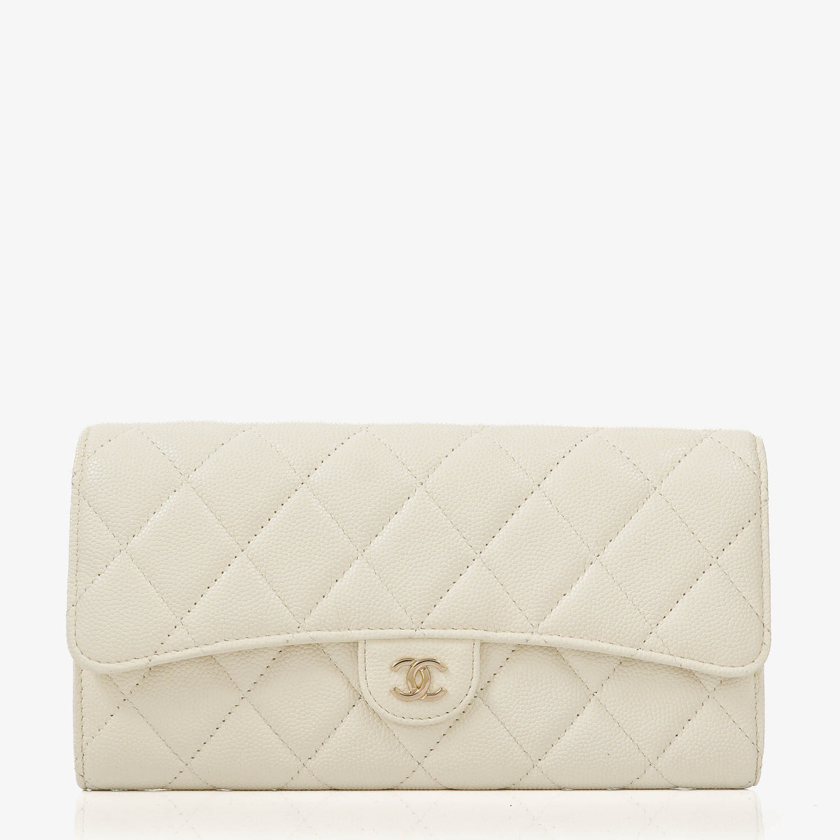 Chanel Quillted Caviar White Leather Flap Wallet