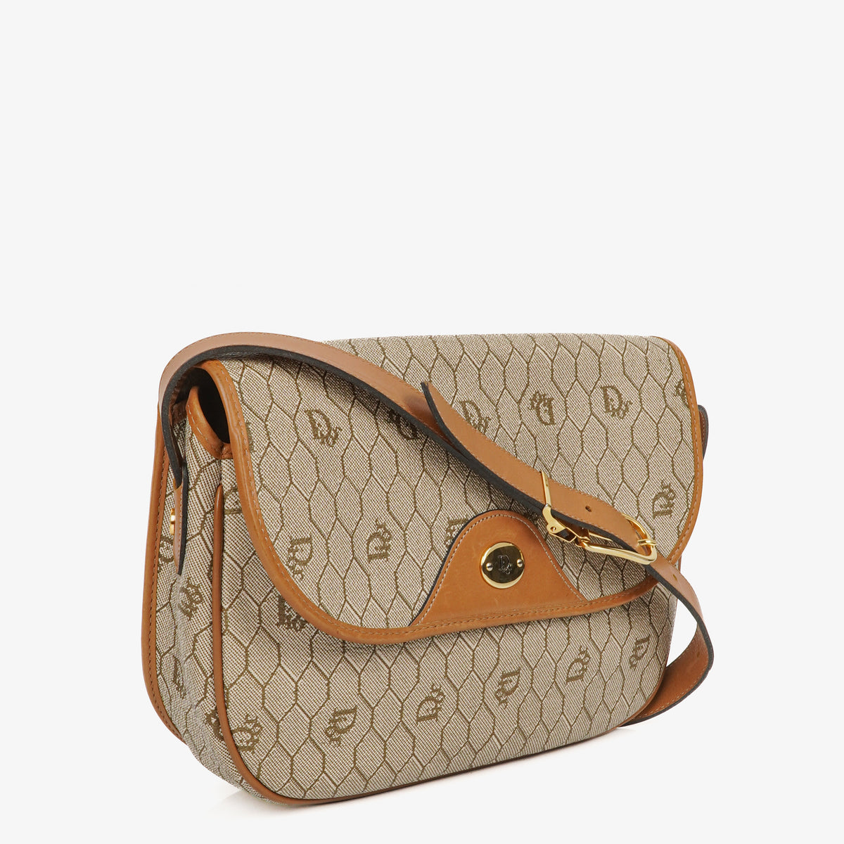Christian Dior Beige Honeycomb Canvas Shoulder Bag