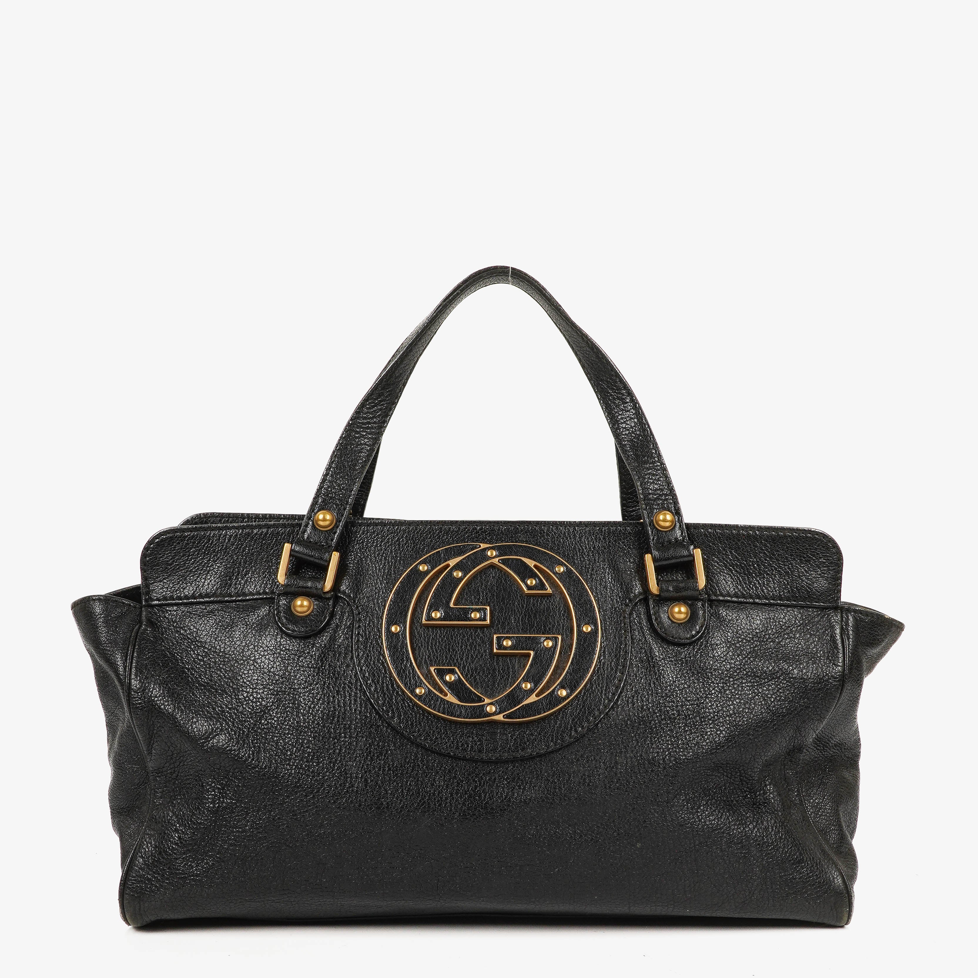 Gucci Studded GG Logo Black Leather Tote Bag