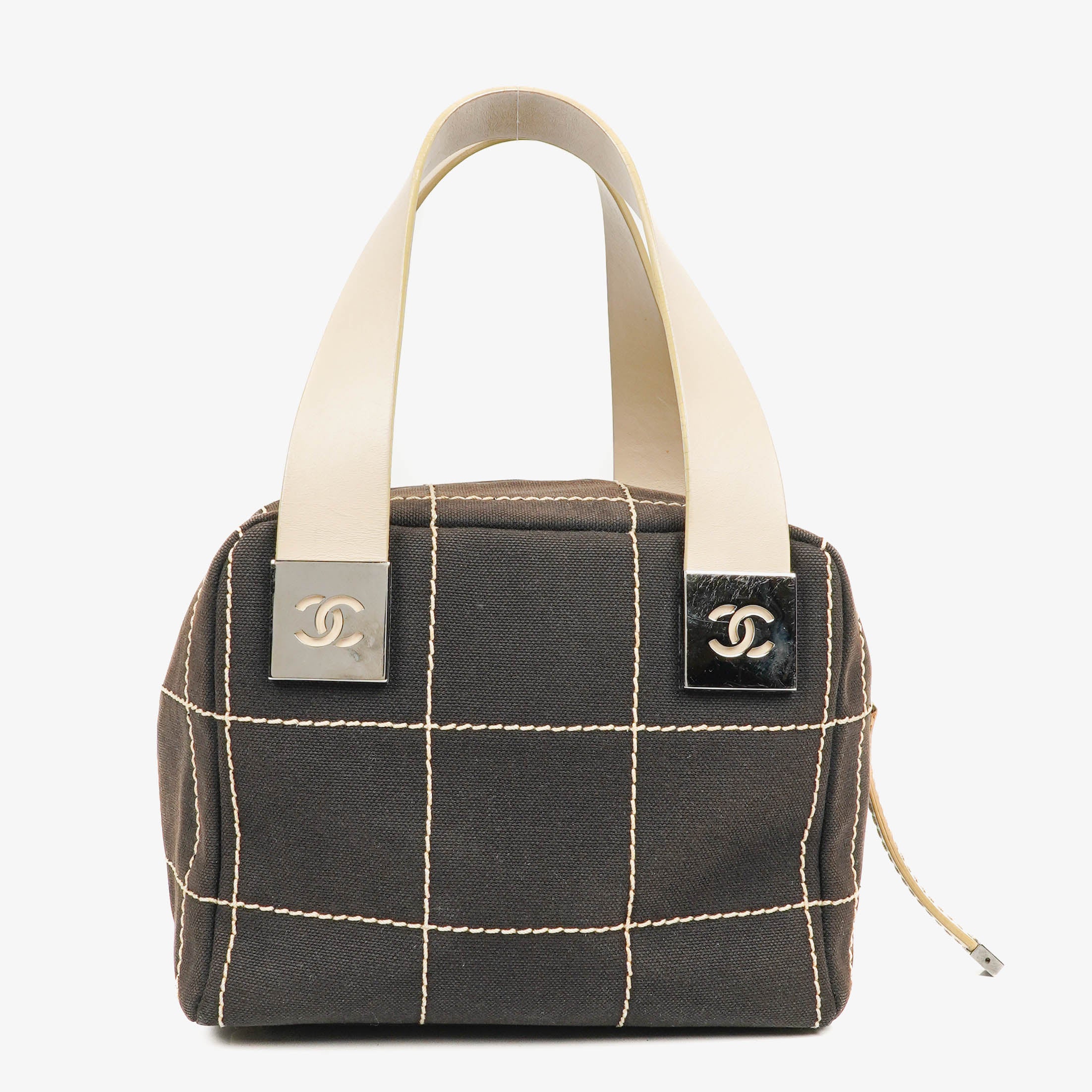 Sac Boston Chanel en Toile Chocolat avec Couture Marron
