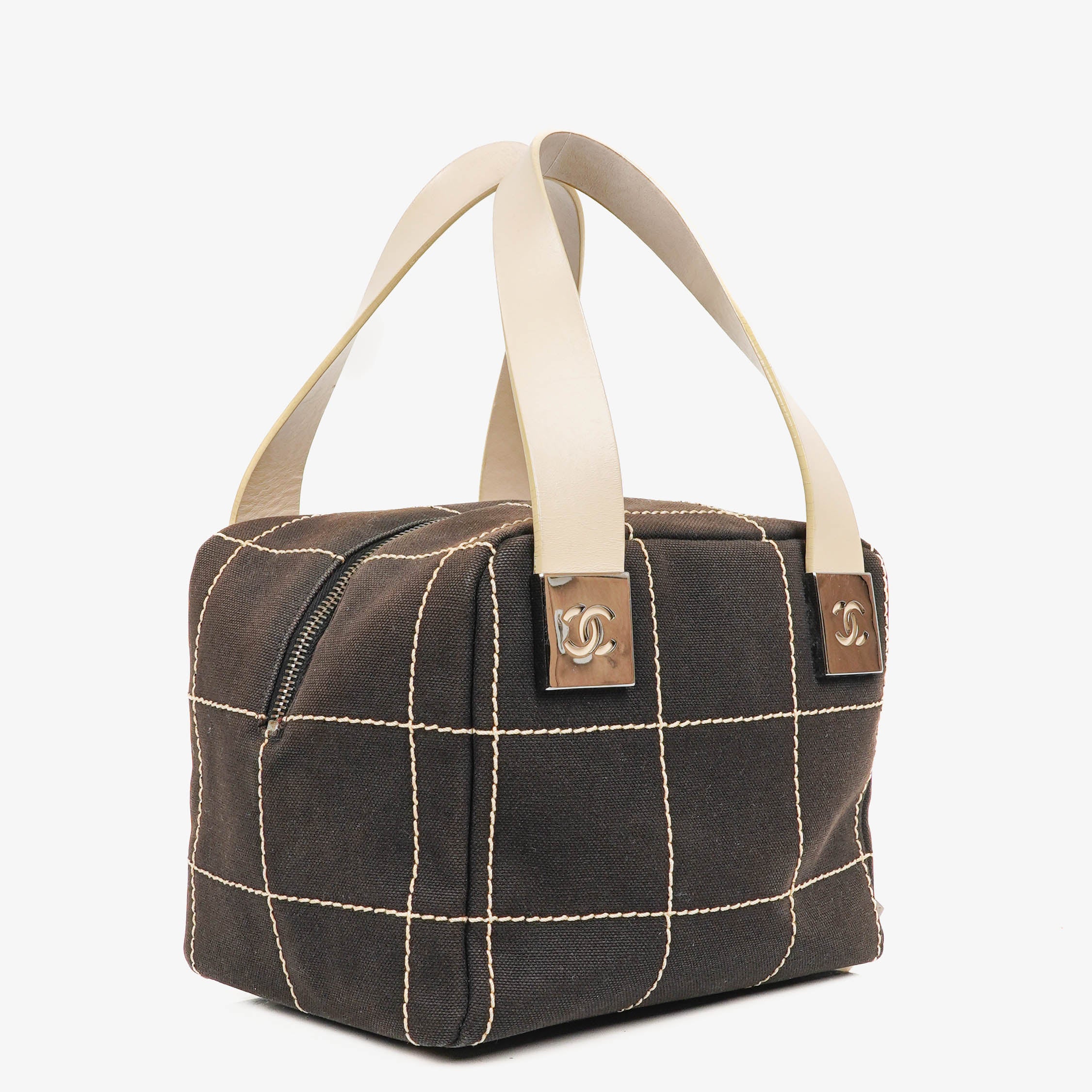 Sac Boston Chanel en Toile Chocolat avec Couture Marron