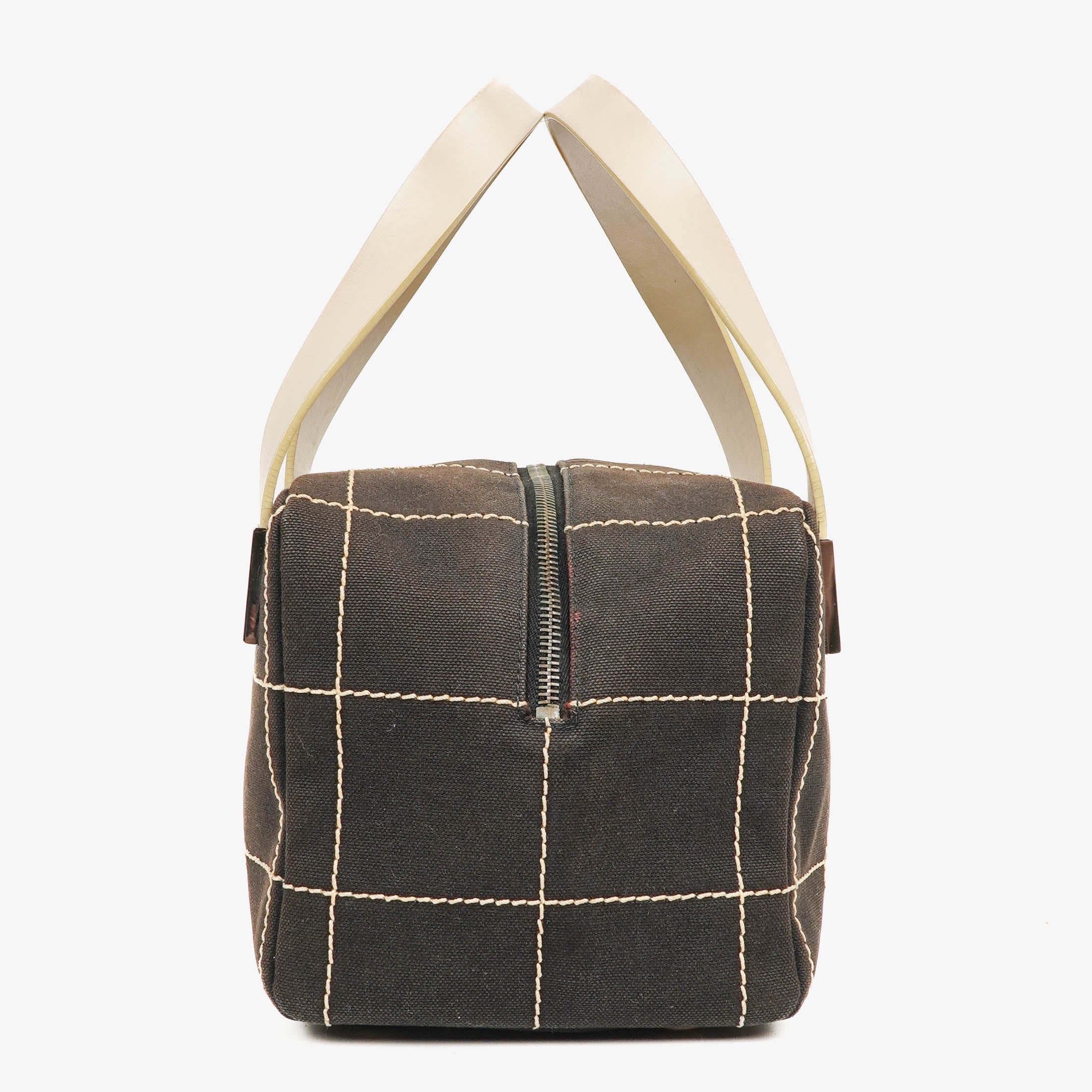 Sac Boston Chanel en Toile Chocolat avec Couture Marron