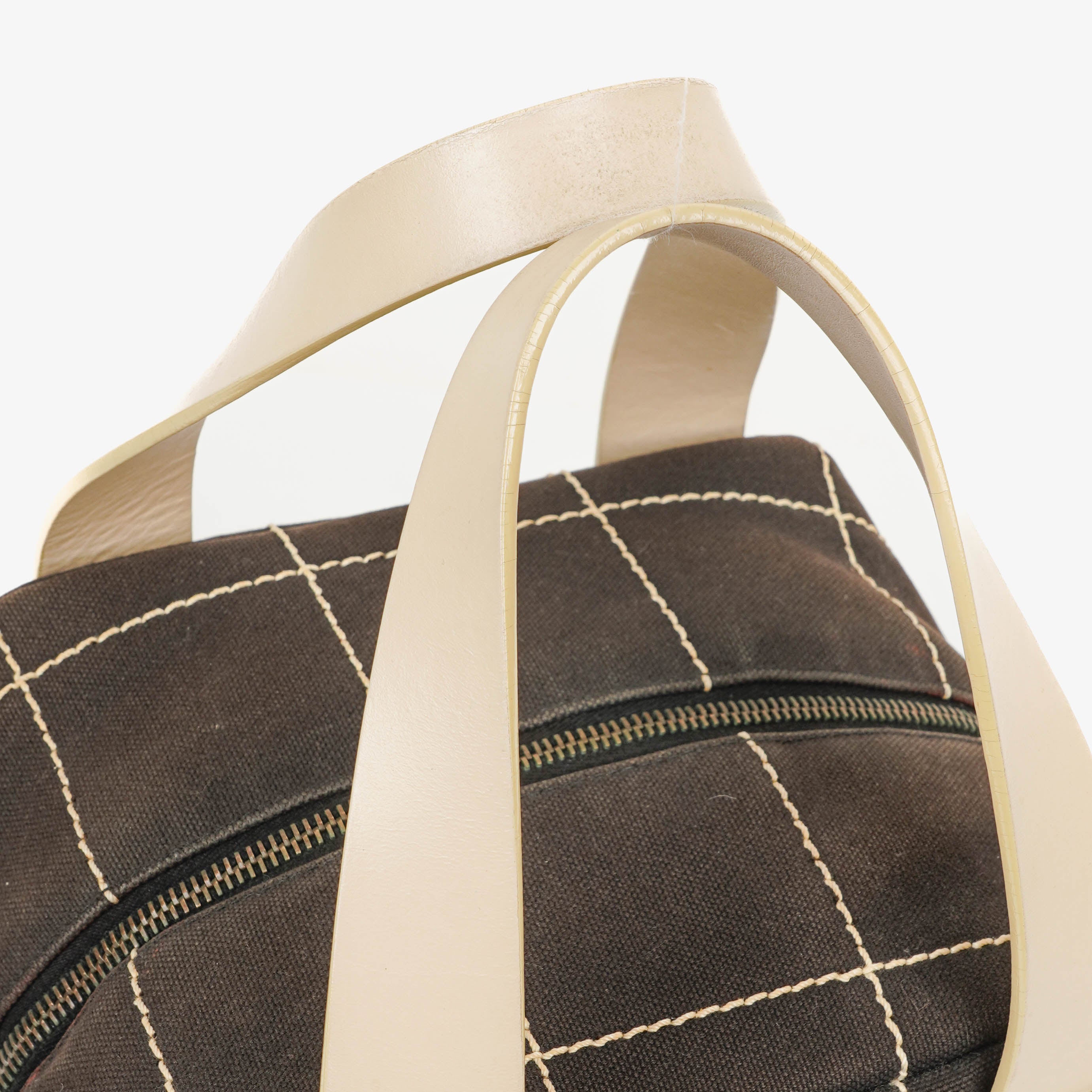 Sac Boston Chanel en Toile Chocolat avec Couture Marron