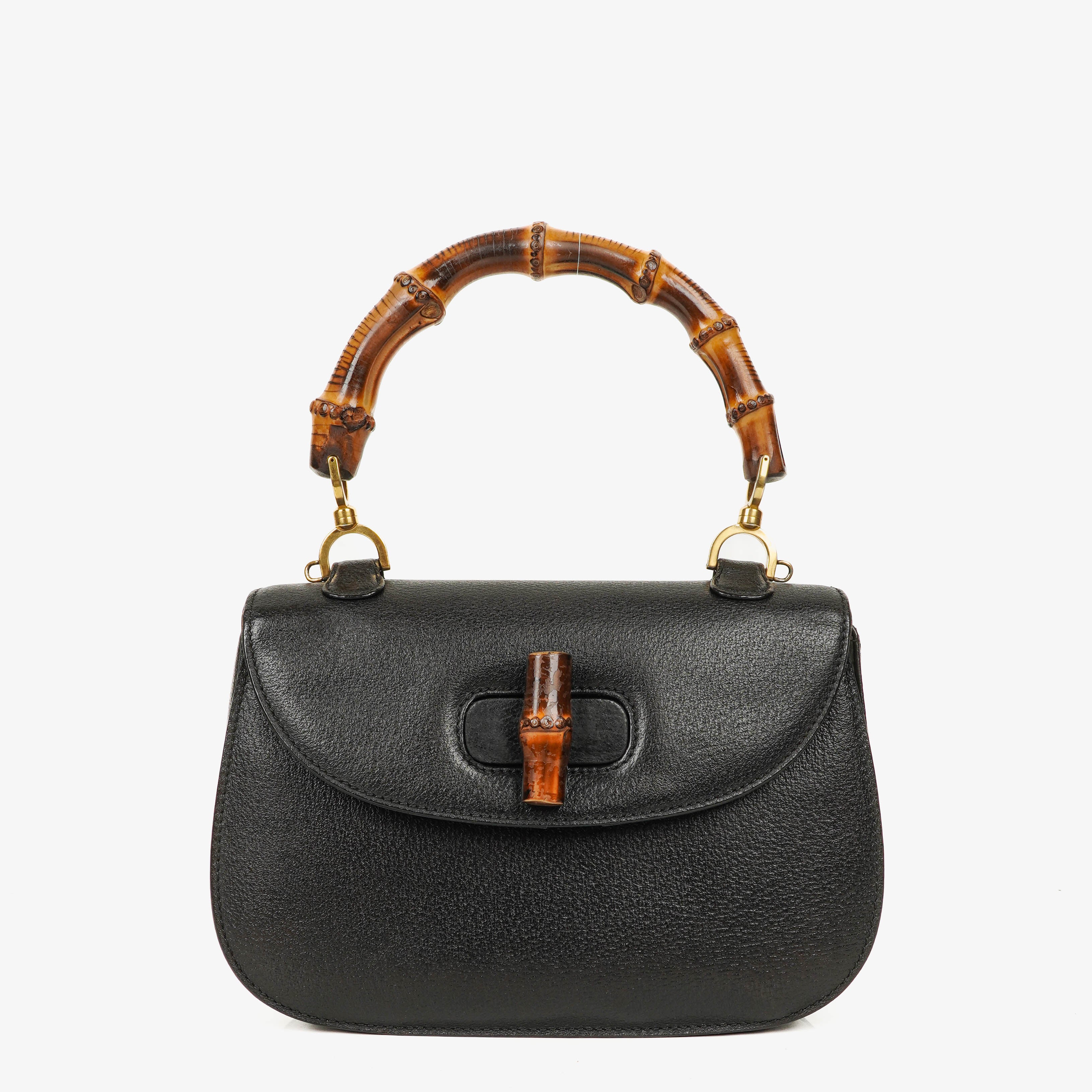 Gucci Bamboo Top Handle Black Leather Bag