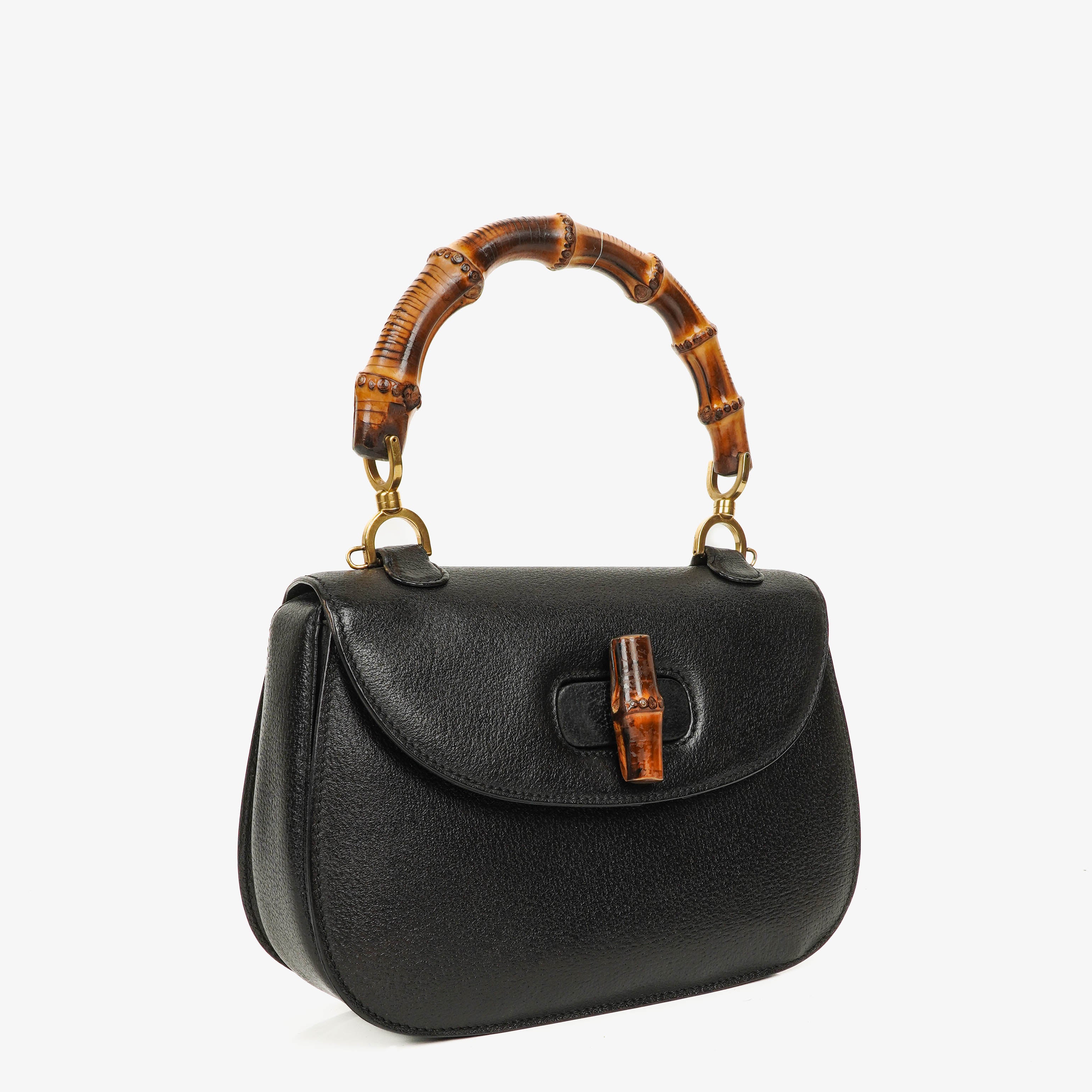 Gucci Bamboo Top Handle Black Leather Bag