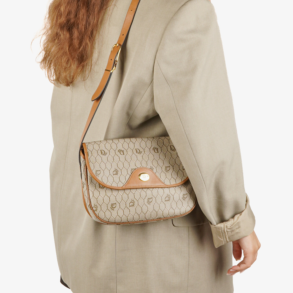 Christian Dior Beige Honeycomb Canvas Shoulder Bag