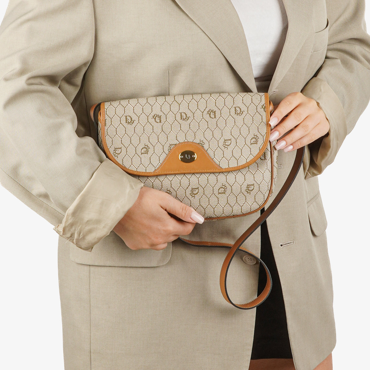 Christian Dior Beige Honeycomb Canvas Shoulder Bag