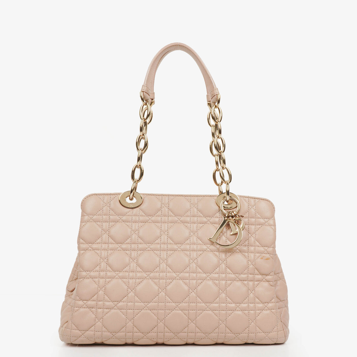 Christian Dior Pale Pink Shopping Tote Cannage Quilted Leather Bag