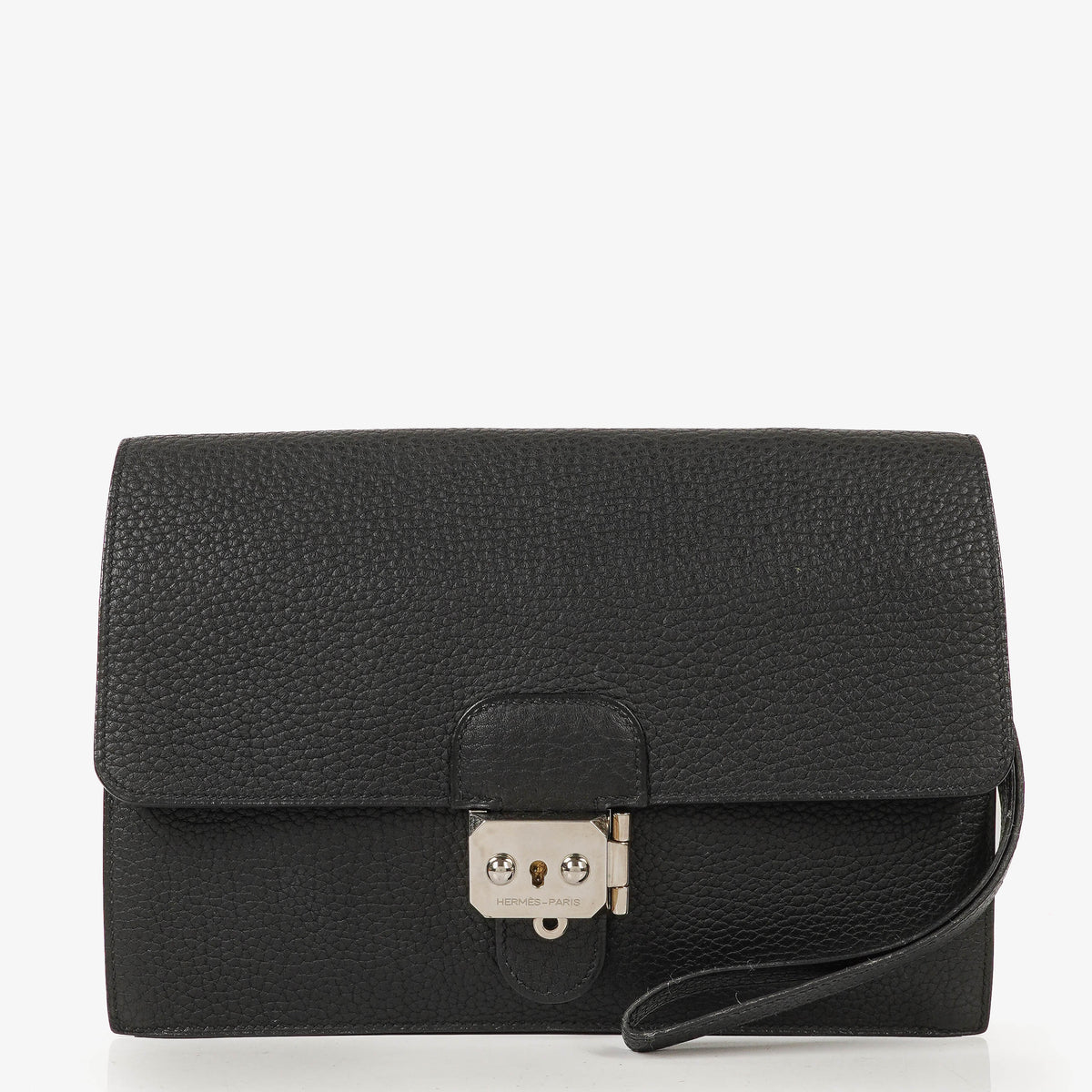 Hermes Sac a Depeches Black Courchevel Leather 24cm Pouch
