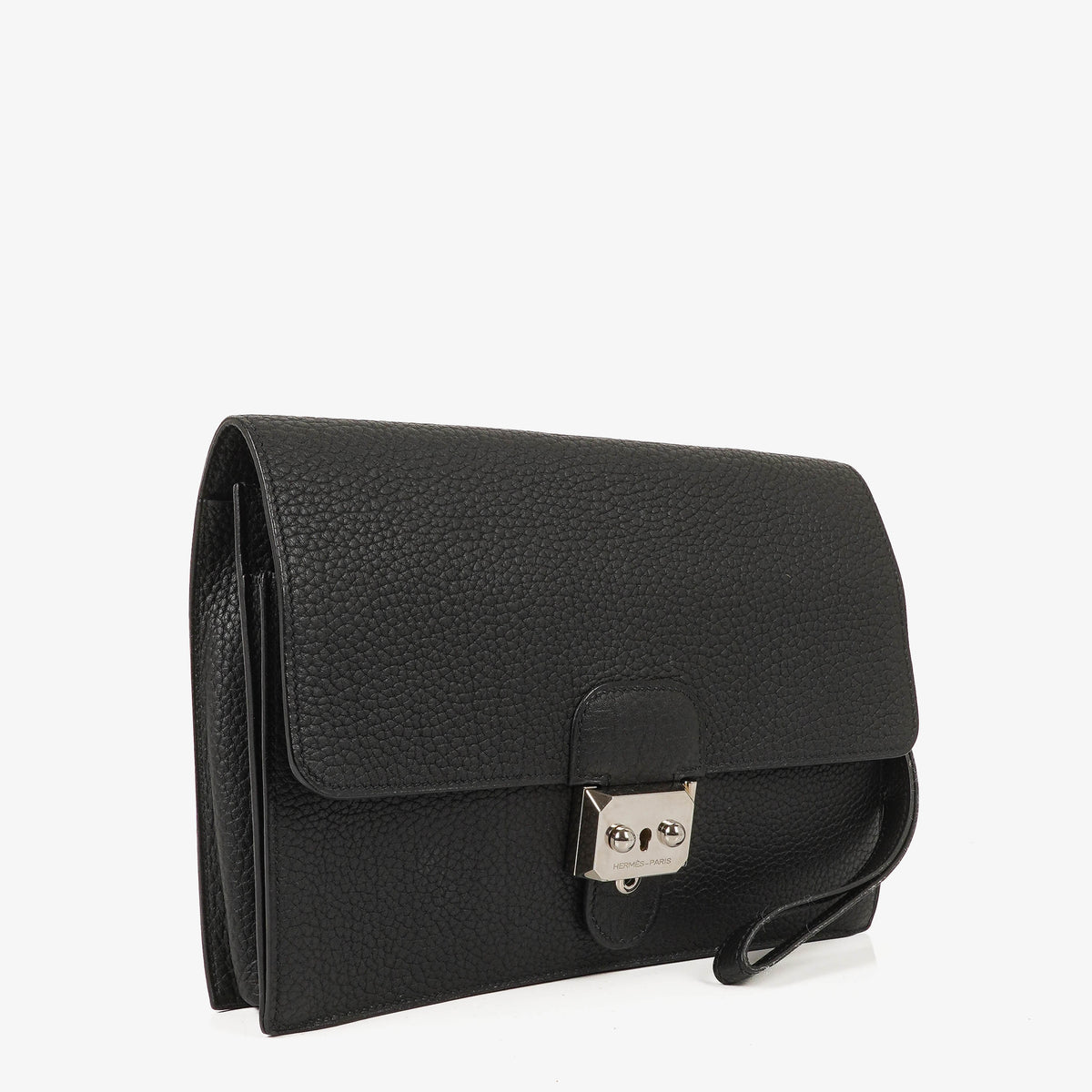 Hermes Sac a Depeches Black Courchevel Leather 24cm Pouch