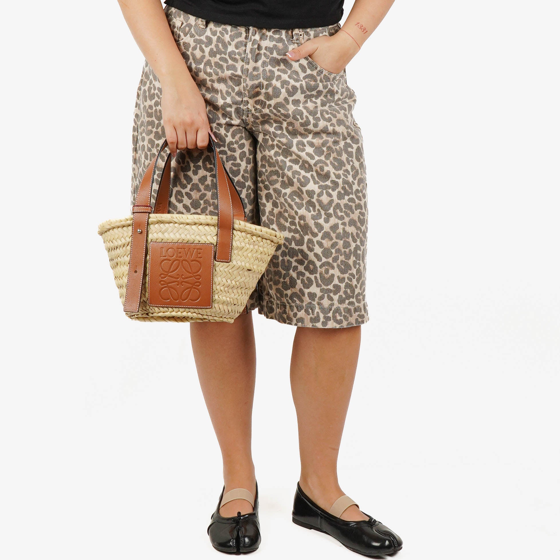 Loewe Neutral/Brown Small Raffia Basket Bag