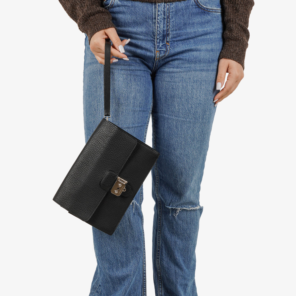 Hermes Sac a Depeches Black Courchevel Leather 24cm Pouch